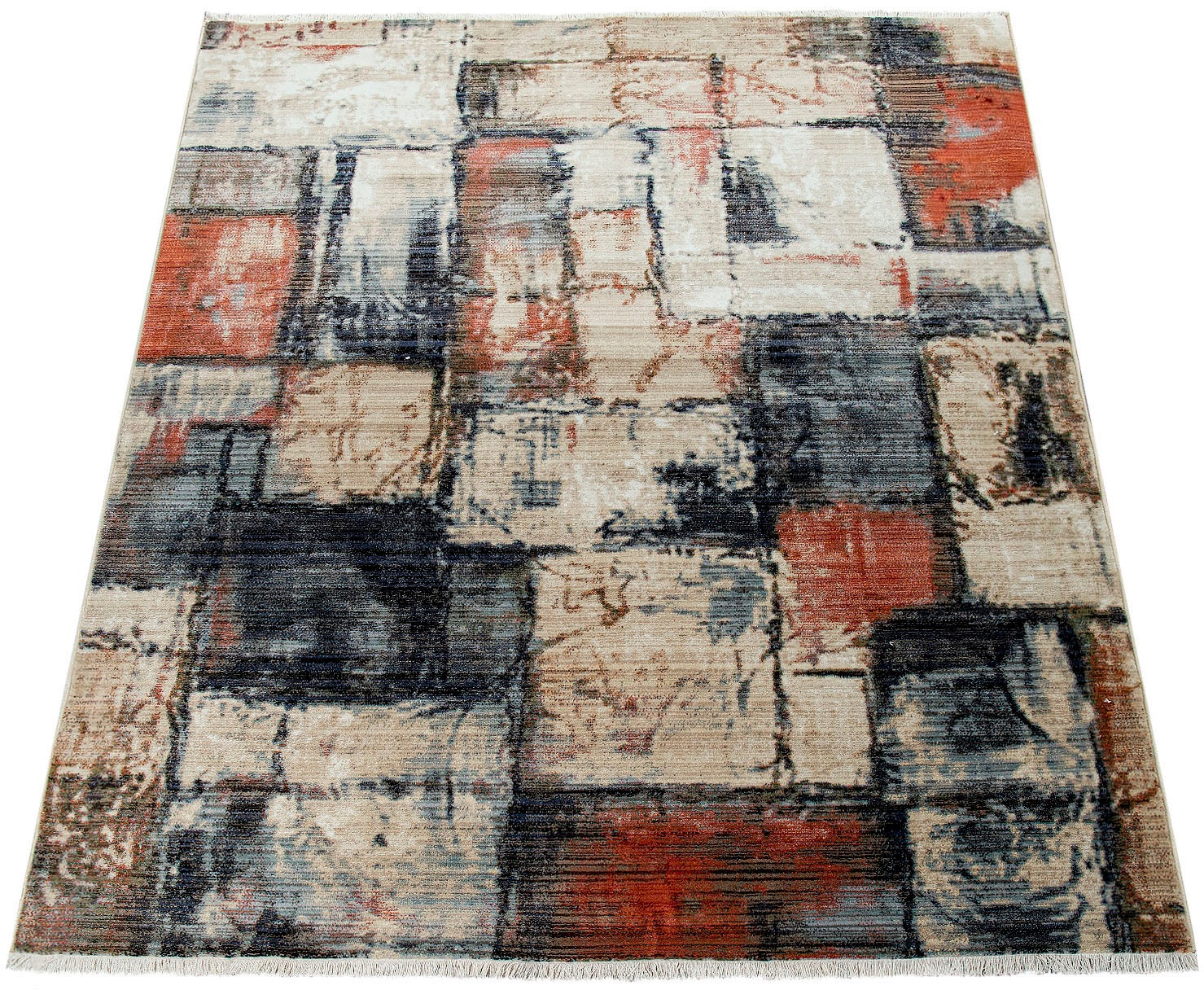 Image of Paco Home Teppich »Sena 452«, rechteckig, 12 mm Höhe, Kurzflor, modernes abstraktes Design, mit Fransen, ideal im Wohnzimmer & Schlafzimmer bei Ackermann Versand Schweiz