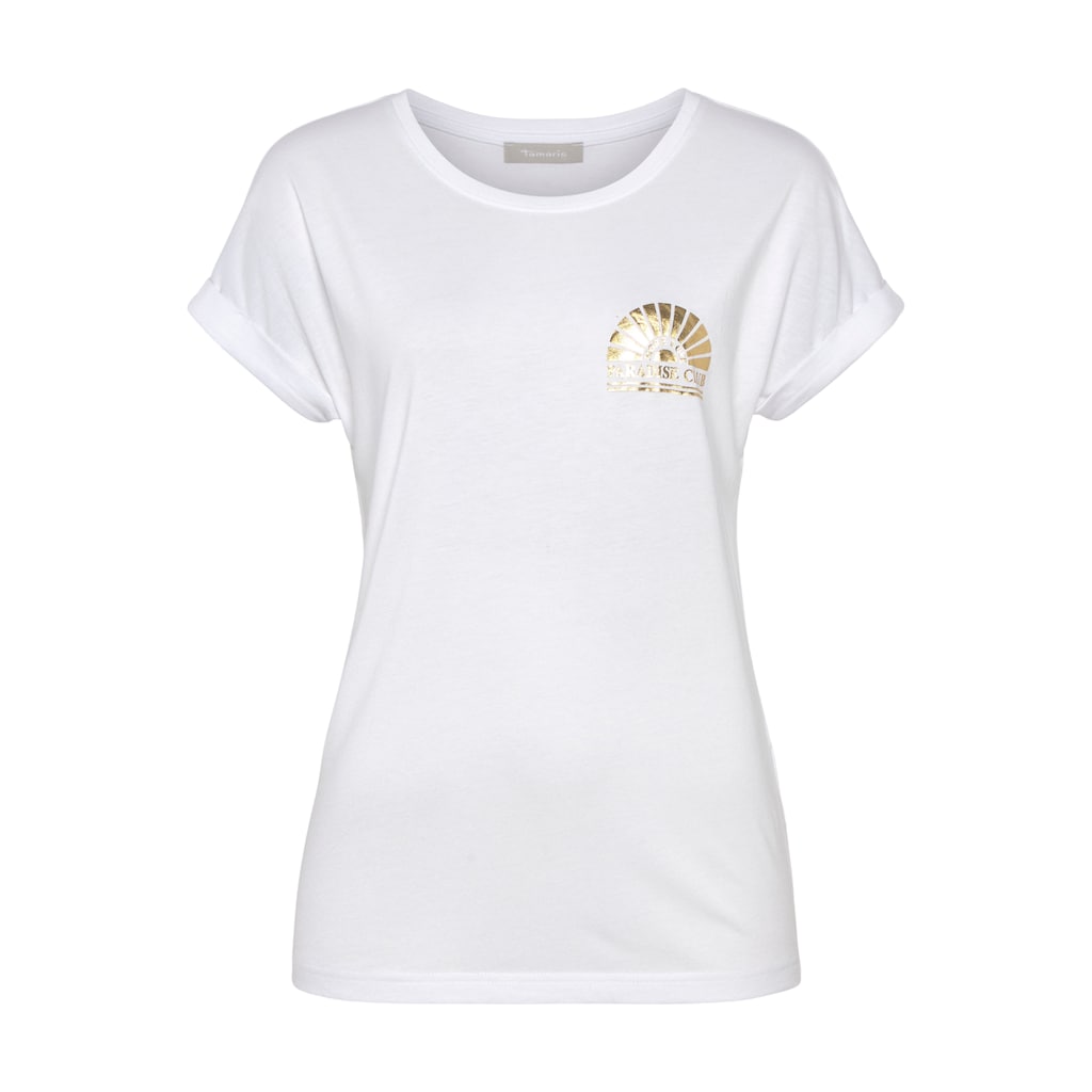 Tamaris T-Shirt, Mit Elegantem Folienprint in Goldfarben - NEUE KOLLEKTION