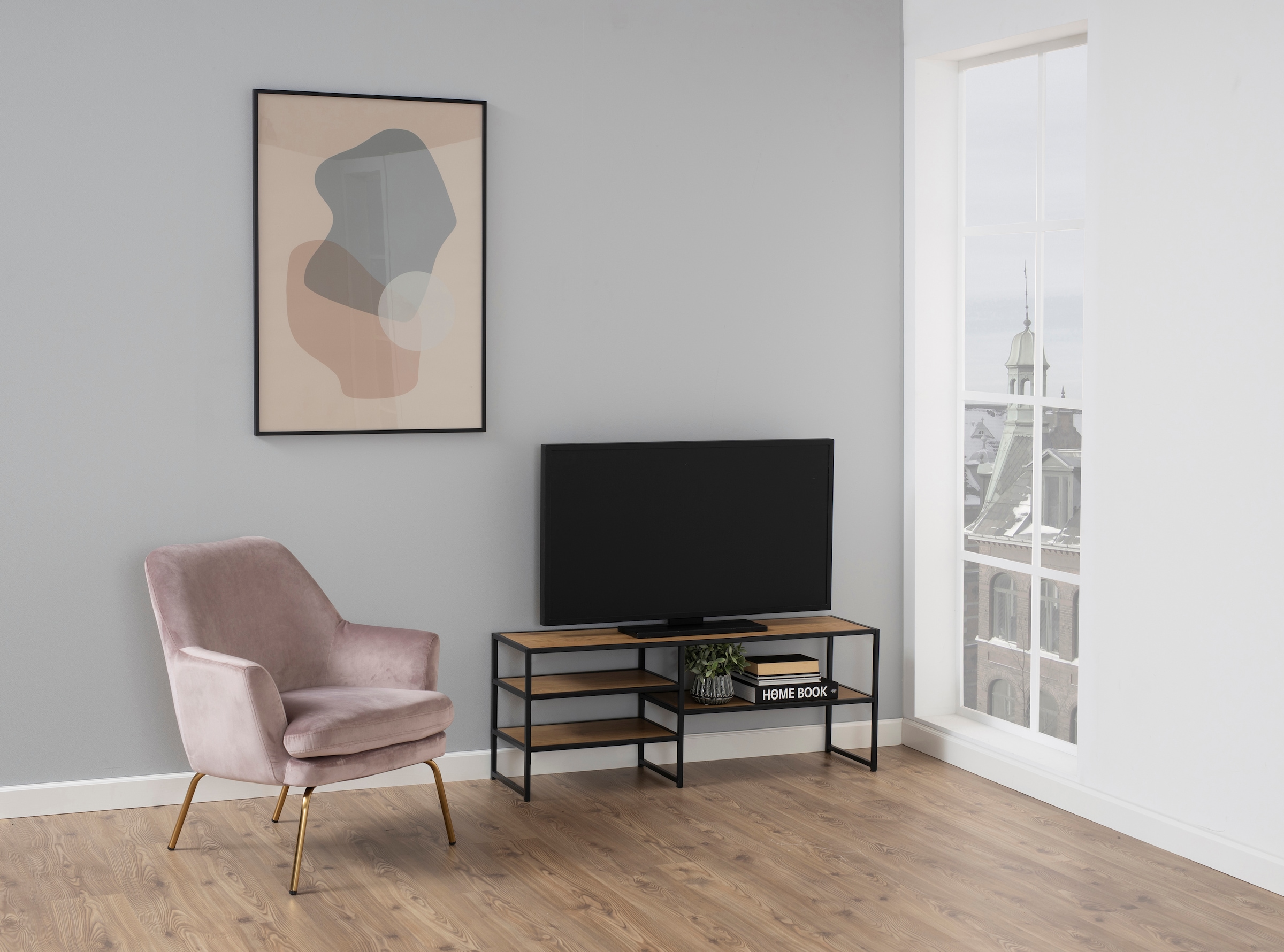ACTONA GROUP TV-Schrank Metallgestell im Industrie-Look, 3 Einlegeböden, Breite 120 cm