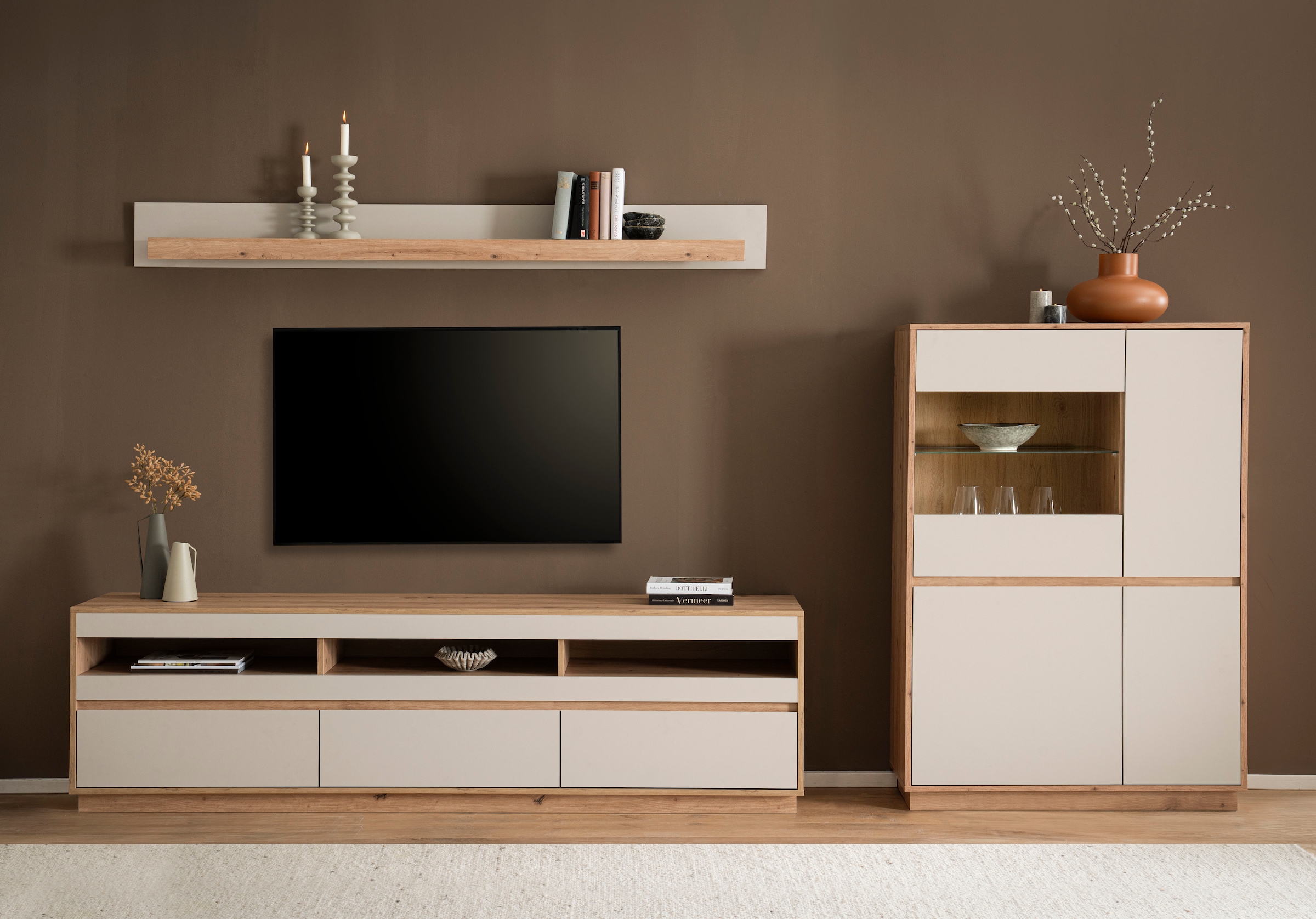 Home affaire Meuble mural »Sonora, moderne Anbauwand, Komplettset in Kaschmir/Eiche« Komplett-Set, 3 cuis tlg.