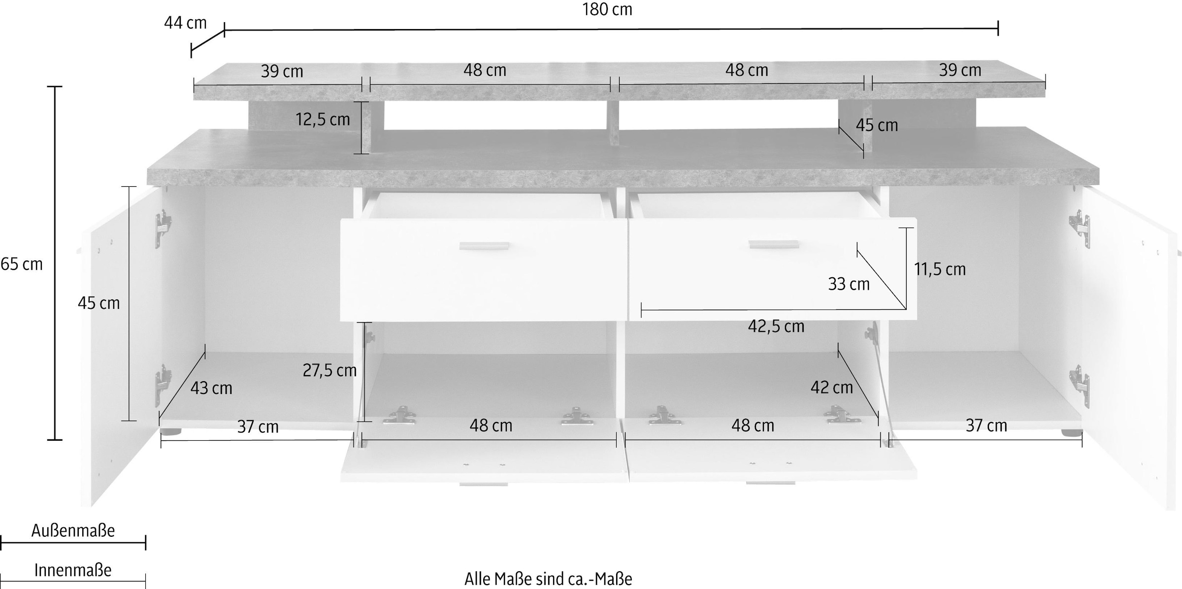 INOSIGN TV-Board »Messina«, (2 St.), Breite 180 cm