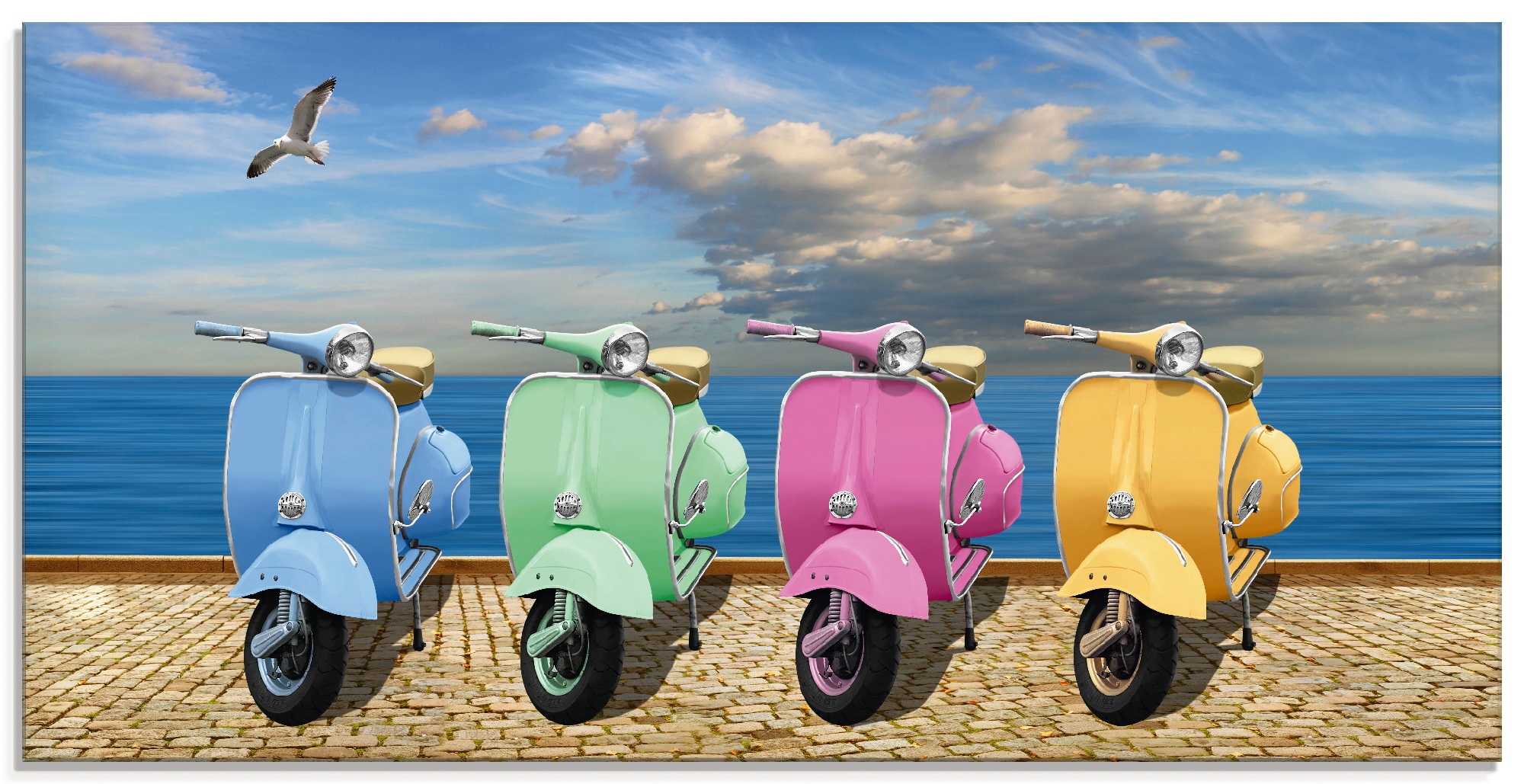 Glasbild »Vespa-Roller in bunten Farben«, Motorräder & Roller, (1 St.), in...