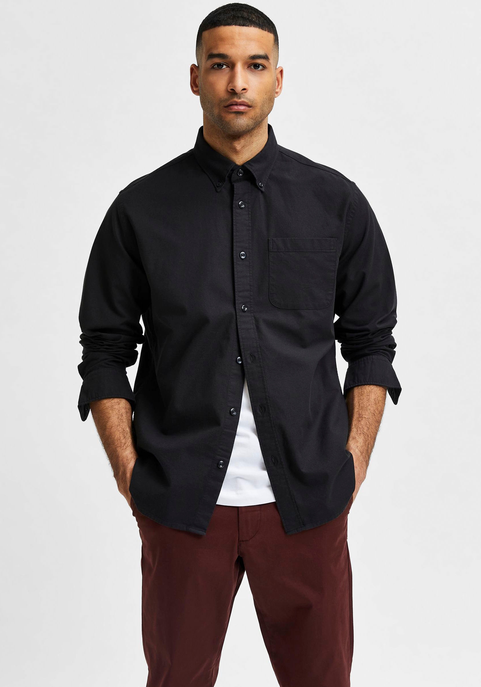 Image of SELECTED Langarmhemd "SLHREGRICK-OX SHIRT LS NOOS" Baumwolle, regular fit