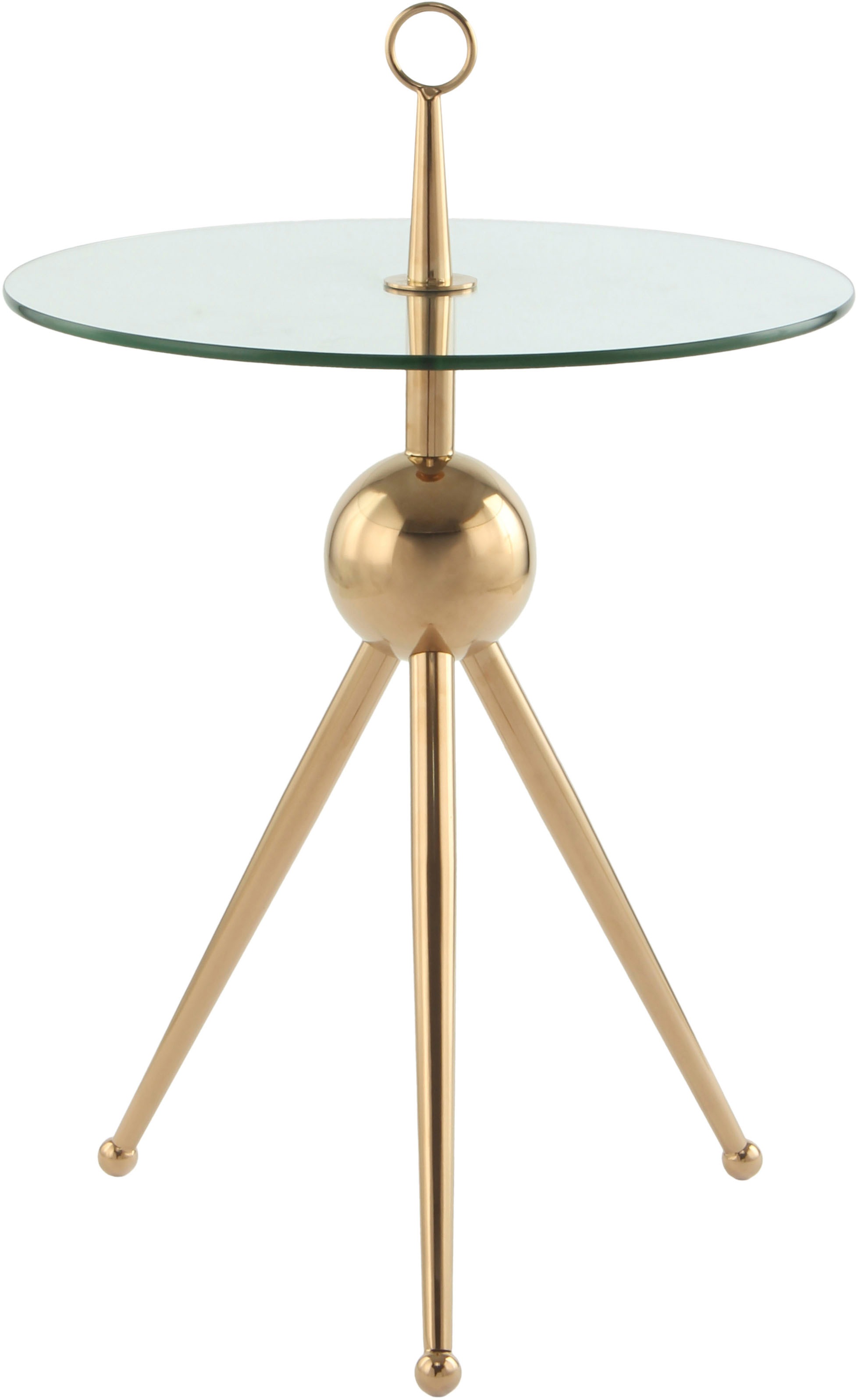 Kayoom Beistelltisch »Ontario 325, Runde Glasplatte aus Sicherheitsglas, 100% Edelstahl«, (1 St.), Minimalistisch, Gestell in Tripod-Design, mit Tragering
