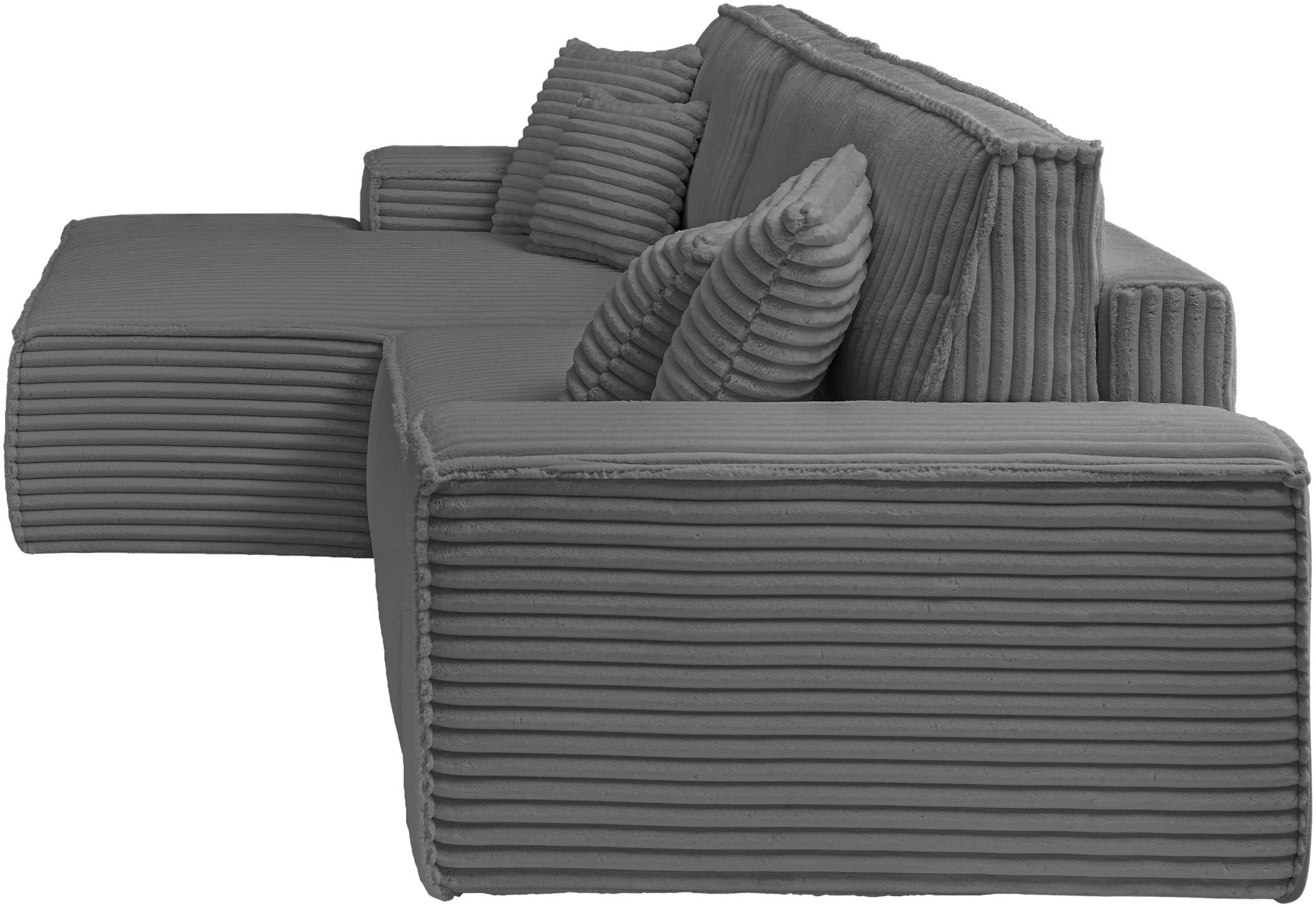 andas Ecksofa »Finnley Schlafsofa 267 cm in Bouclé, Struktur fein u. Cord, L-Form,«, Schlaffunktion m. Bettkasten (136/210 cm), Bouclé, Struktur und Cord