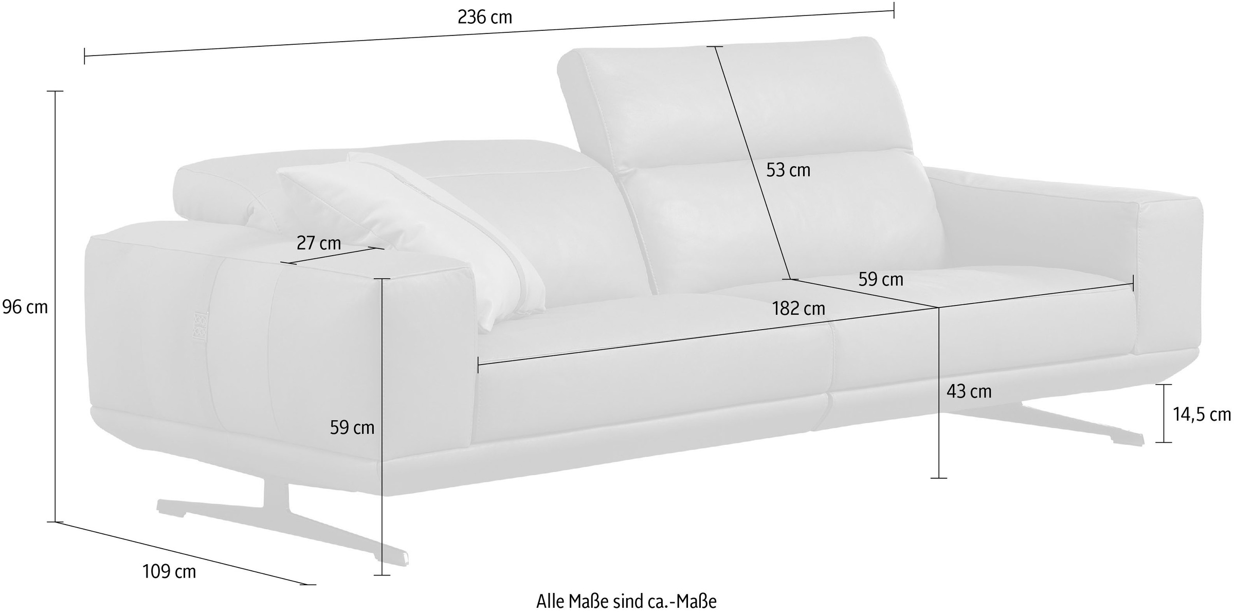 Egoitaliano 2,5-Sitzer »Gloria, super bequem und hochwertige Verarbeitung, edles Design«, beidseitig verstellbare Rückenelemente, mit Metallfüssen
