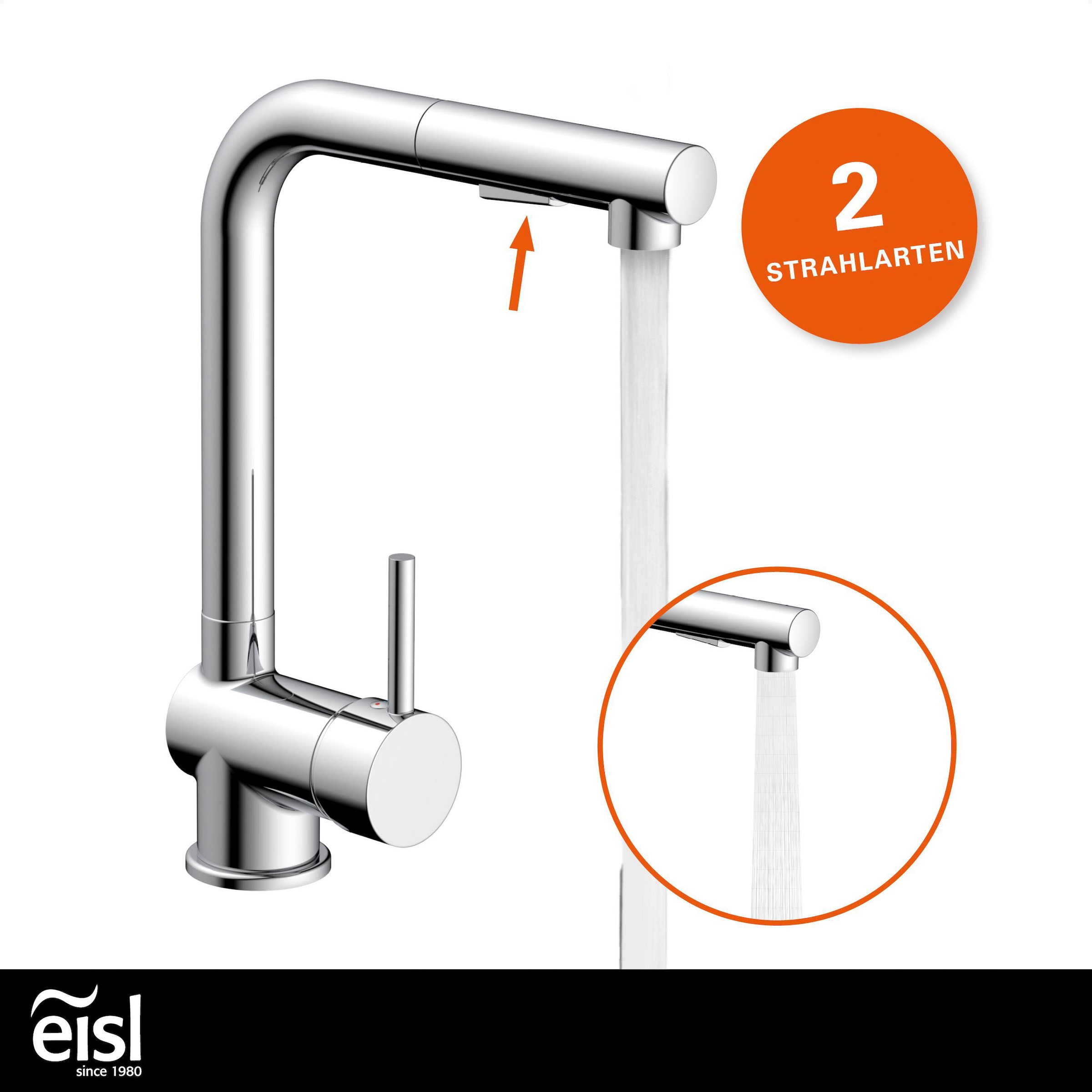 Eisl Robinet d'évier mit Geschirrbrause, Wasserhahn Küche ausziehbar in Chrom