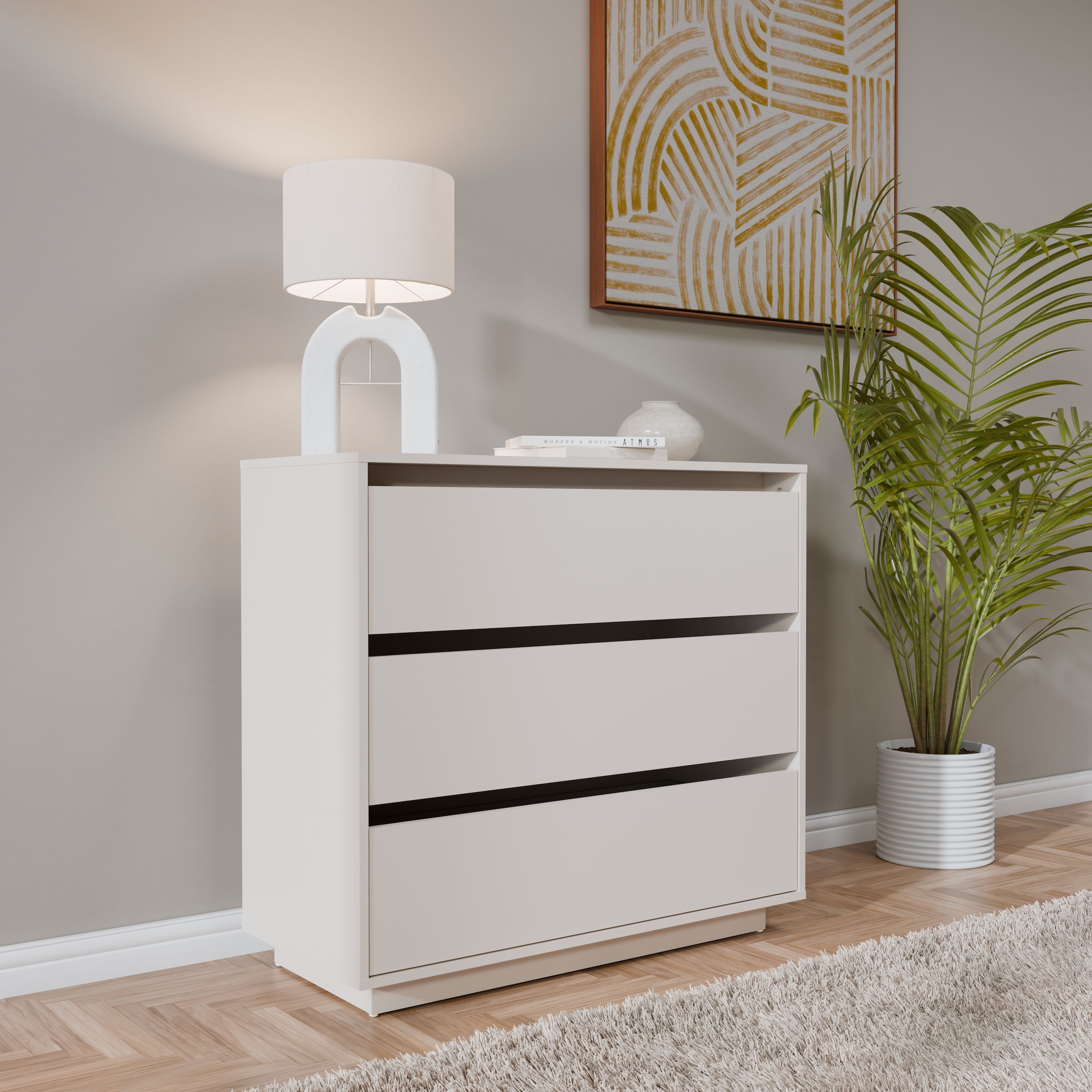 FORTE Commode »Tahoe Kommode, 3 Schubkästen, grifflos, Stauraum« L/H/P 93,5/86,7/41,4 cm beaucoup d’espace de rangement