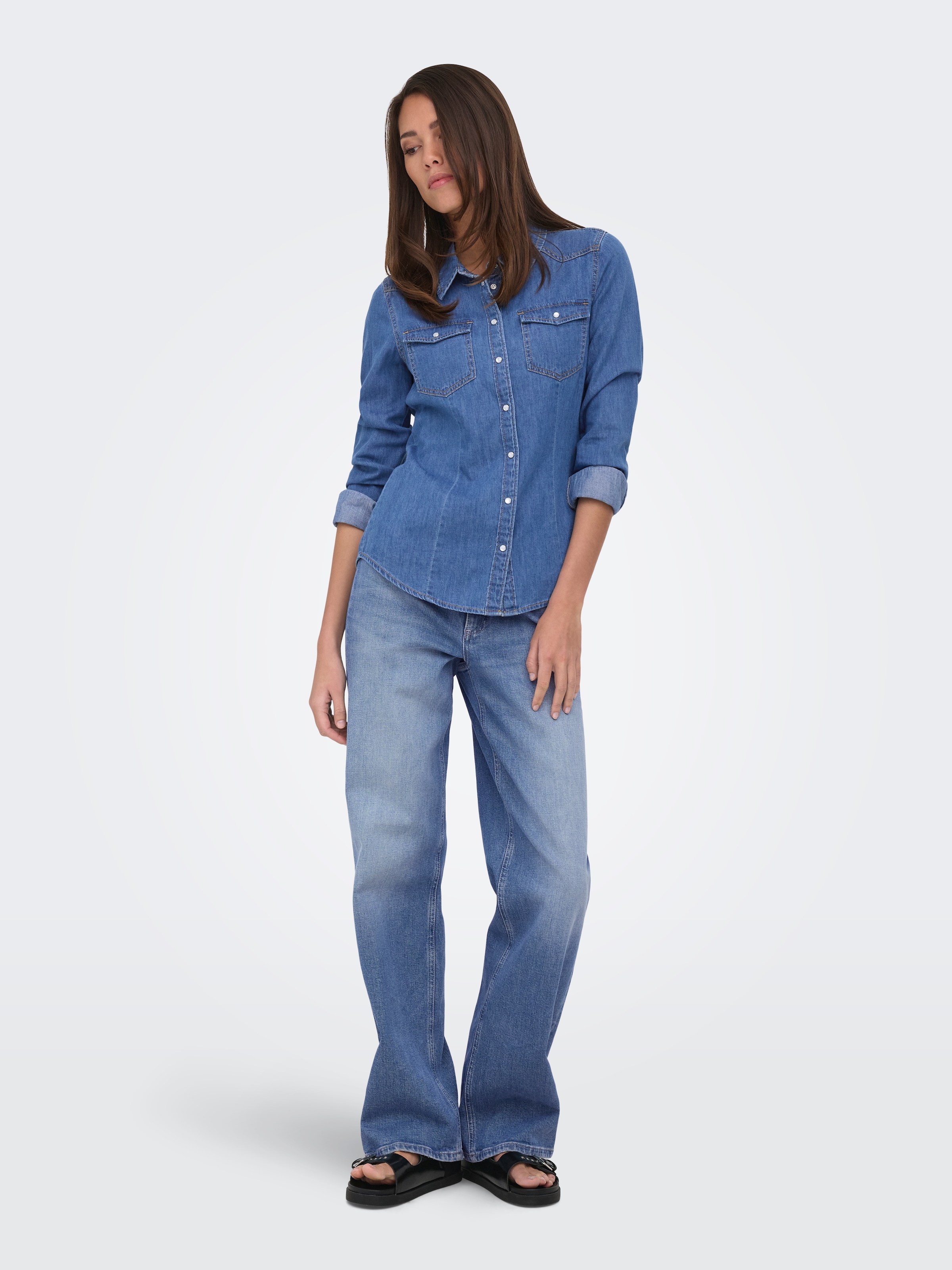 JDY Jeansbluse »JDYSANDIE L/S SHIRT DNM« Baumwolle, Denim, slim fit