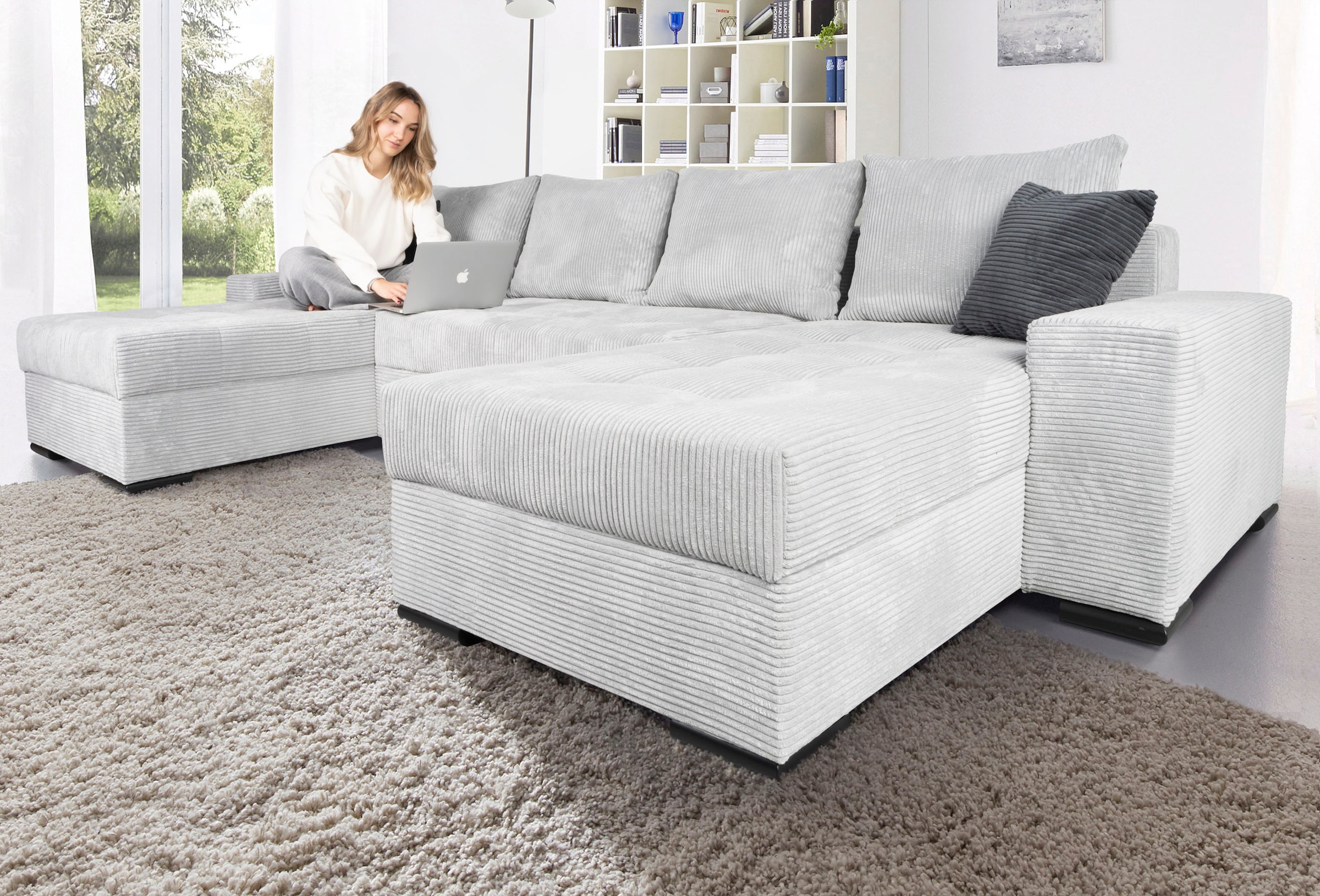 Image of COLLECTION AB Wohnlandschaft "Josy XL U-Form, B: 313 cm in Cord, Cord-Mix" Bettfunktion, Bettkasten & 2 Zierkissen, Federkern
