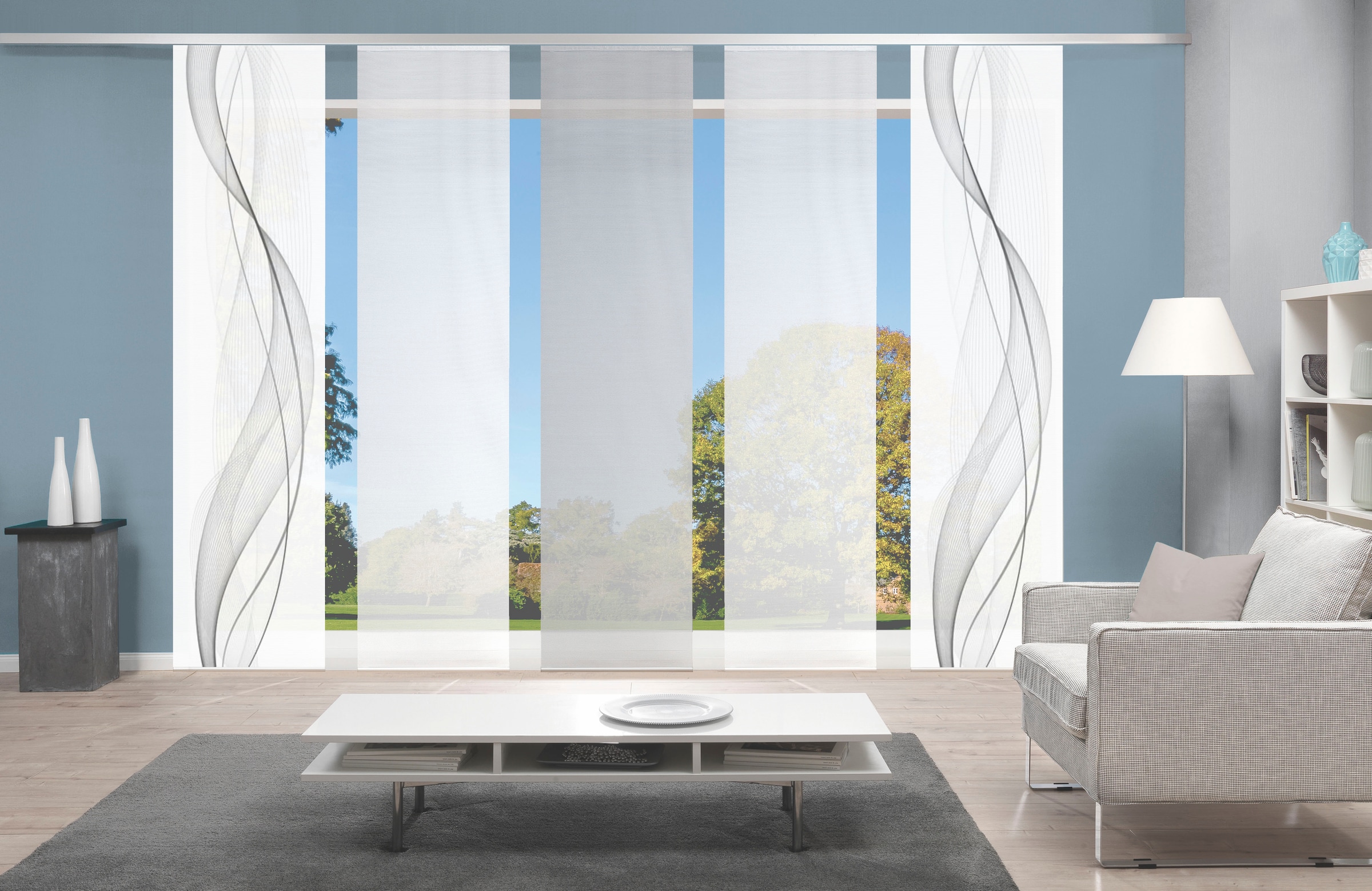 Image of Vision S Schiebegardine "5ER SET HEIGHTS" Paneelwagen 5 Stk. tlg. HxB: 260x60, Schiebevorhang 5er Set Digitaldruck