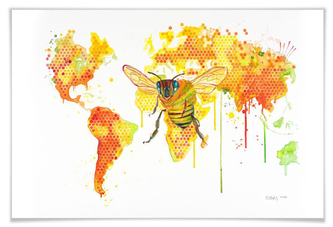 Wall-Art Poster »Bees World Bienenkönigin«, Schriftzug, (1 St.), Poster ohne Bilderrahmen