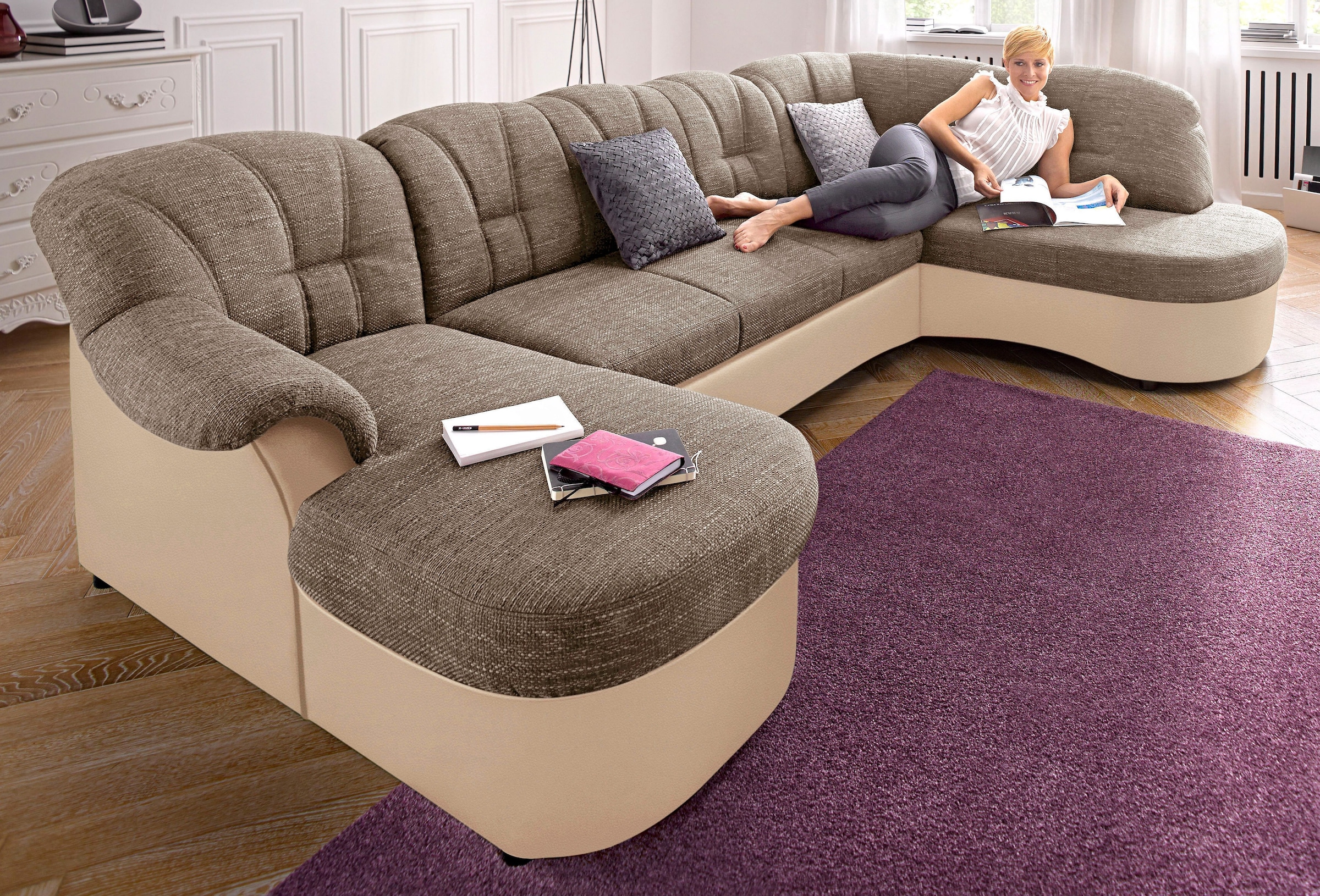 Image of DOMO collection Wohnlandschaft "FLORES 293x180x86 cm, hochwertig, komfortabel, U-Form" wahlw. mit Bettfunktion, wahlw. mit Federkern, Unser Dauertiefpreis
