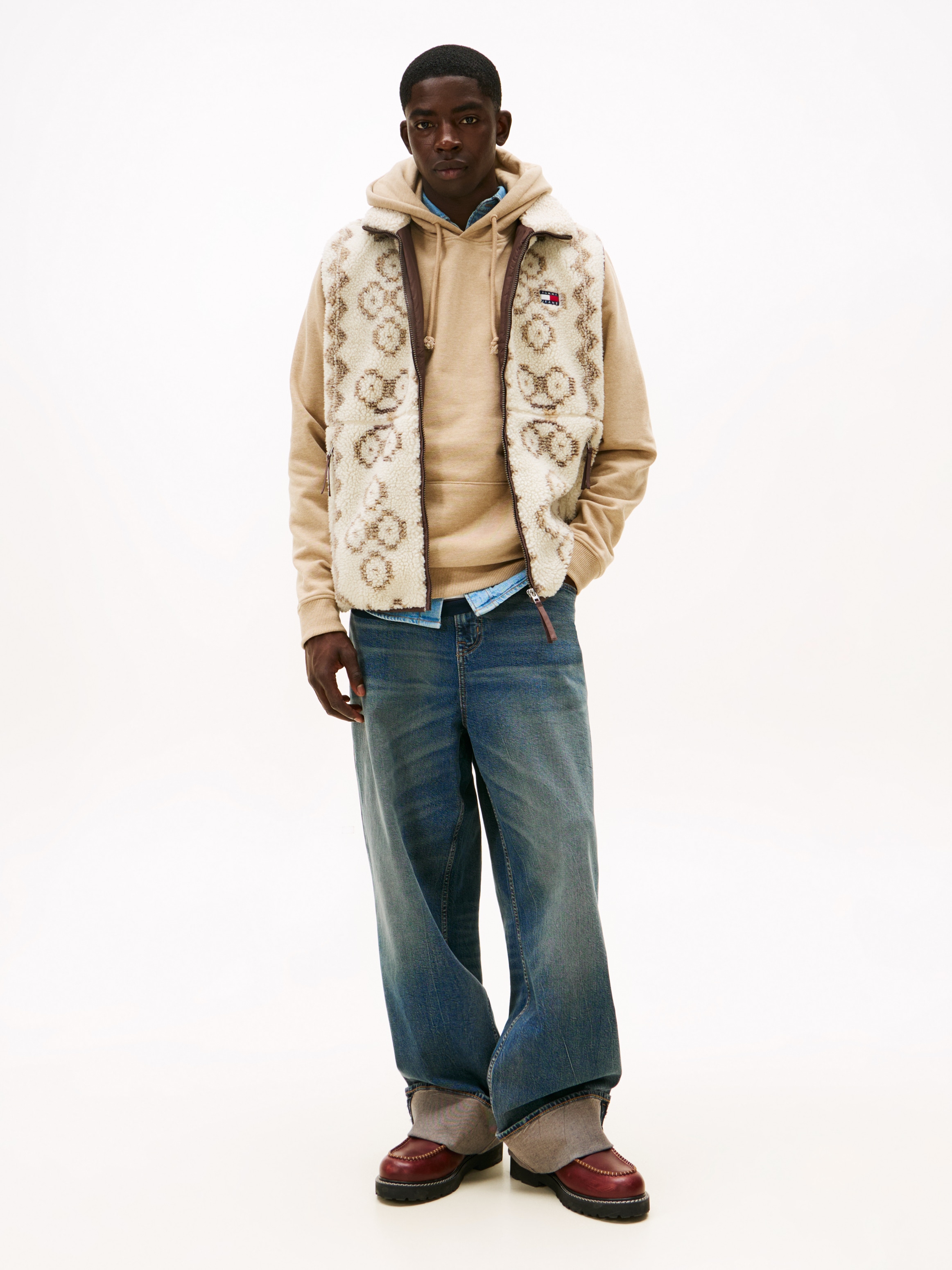 Tommy Jeans Fleeceweste »TJM TEDDY AOP« Stehkragen, normale Passform