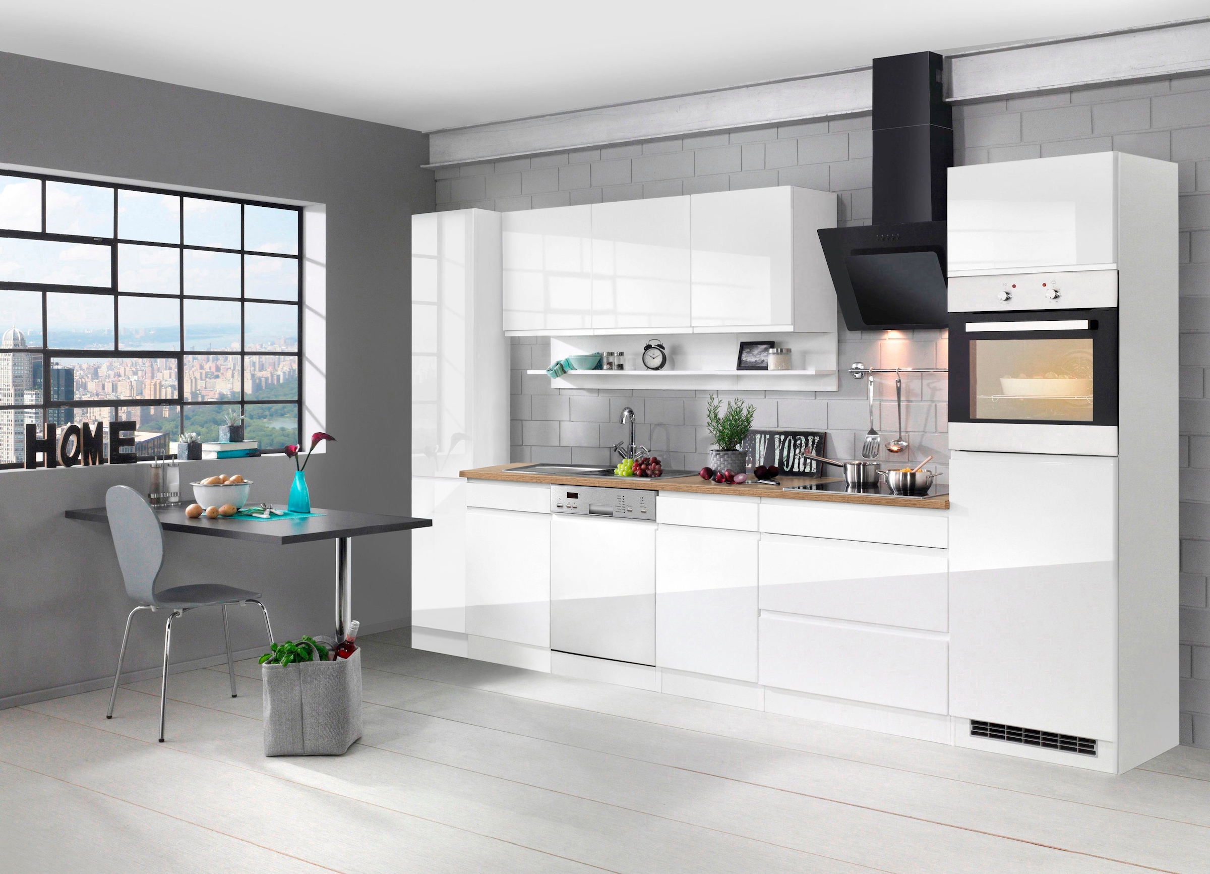 KOCHSTATION Küchenzeile »KS-Virginia,neu in verbesserter Ausführung« Arbeitsplatte 38 mm stark, Stauraum, Softclose,  Breite 330 cm, Soft-Close, ohne E-Geräte