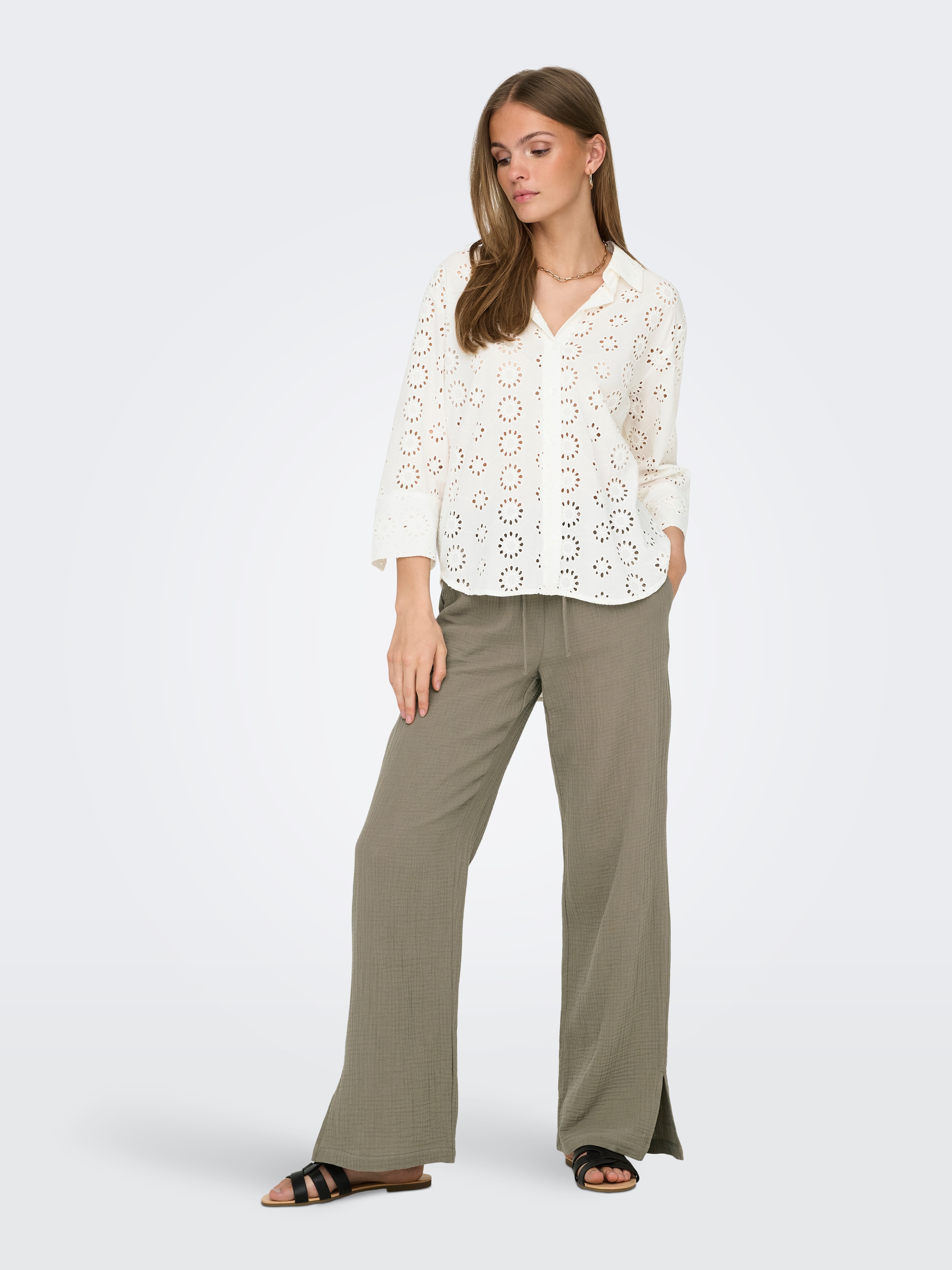 JDY Hemdbluse »JDYTALLIE 3/4 LONG SHIRT WVN NOOS« mit Lochstickerei-Detail