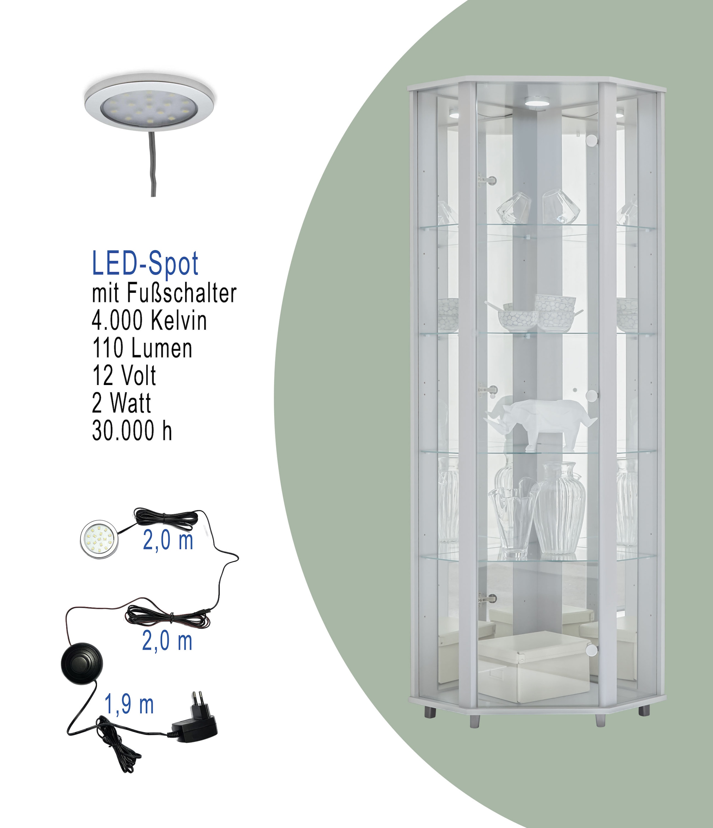 fif möbel Vitrine d'angle »TRIO Höhe ca. 172 cm, ink. Beleuchtung« Eckvitrine/Glasvitrine 1x Glastür, perfekt für Sammler, Sammlervitrine