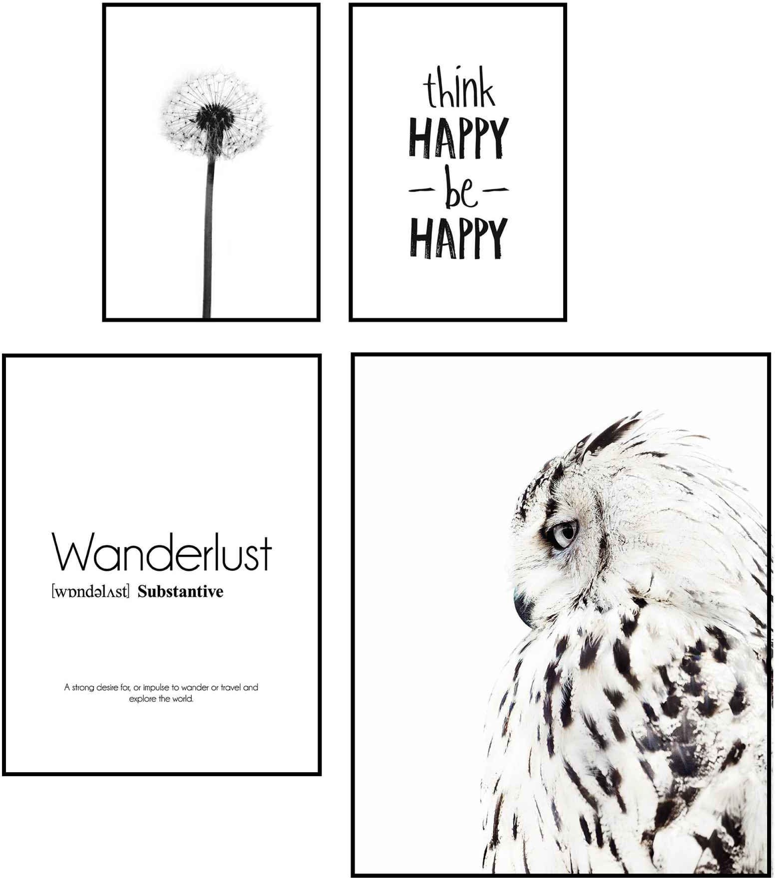 Image of Reinders! Wandbild »Wandbilder Set Freiheit und Weisheit Tier - Glück - Blum - Wandern«, Schriftzug, (4 St.) bei Ackermann Versand Schweiz