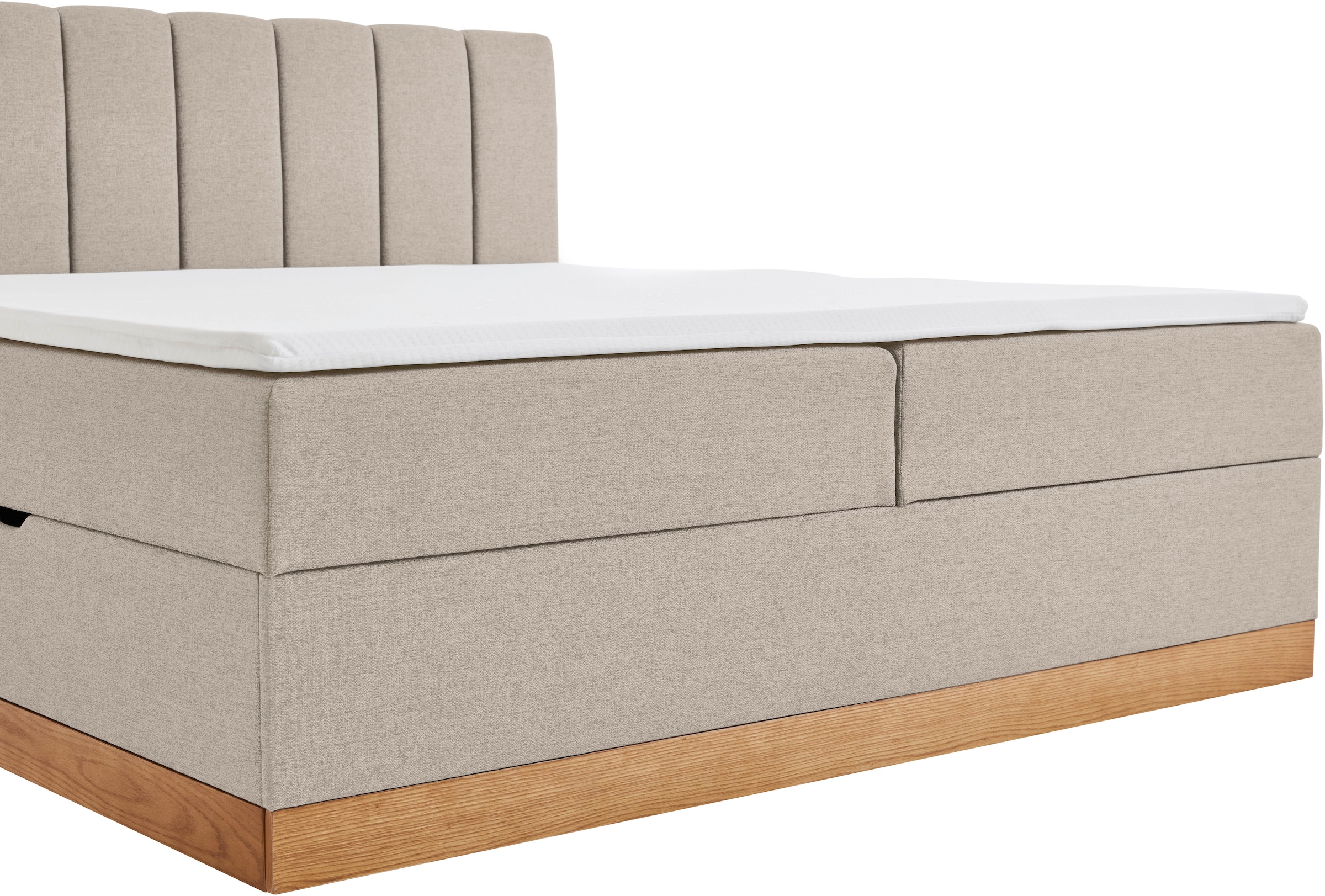 Home affaire Boxbett »FRAPELLE, Polsterbett mit Bettkasten und Taschenfederkernmatratze H3« mit Topper, Strukturstoff-Bezug, Sockel eichefarbig, 180x200cm