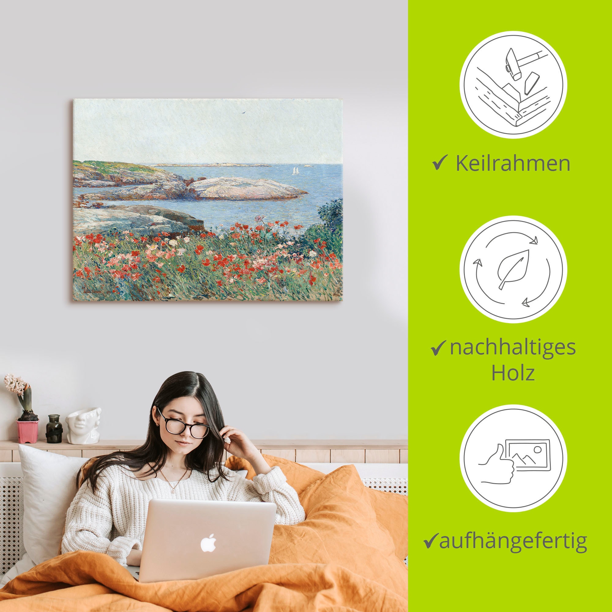 Artland Leinwandbild »Poppy, Isles of Shoals. 1891« Meer Bilder 1 Stk. tlg. auf Holzrahmen gespannt