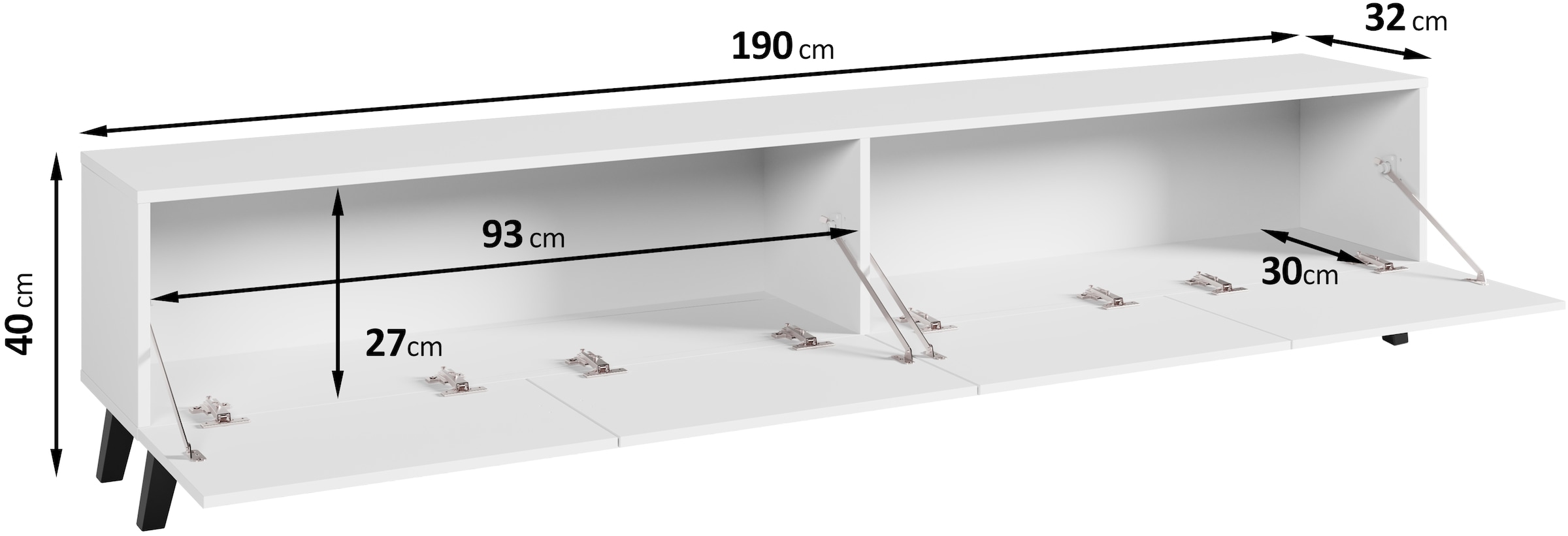 Home affaire Table basse »LOWBOARD PHUKET II,  TV-Kommode Breite 190cm« 1 cuis tlg. design moderne sans poignée avec 4 rabats en couleurs élégantes et mates