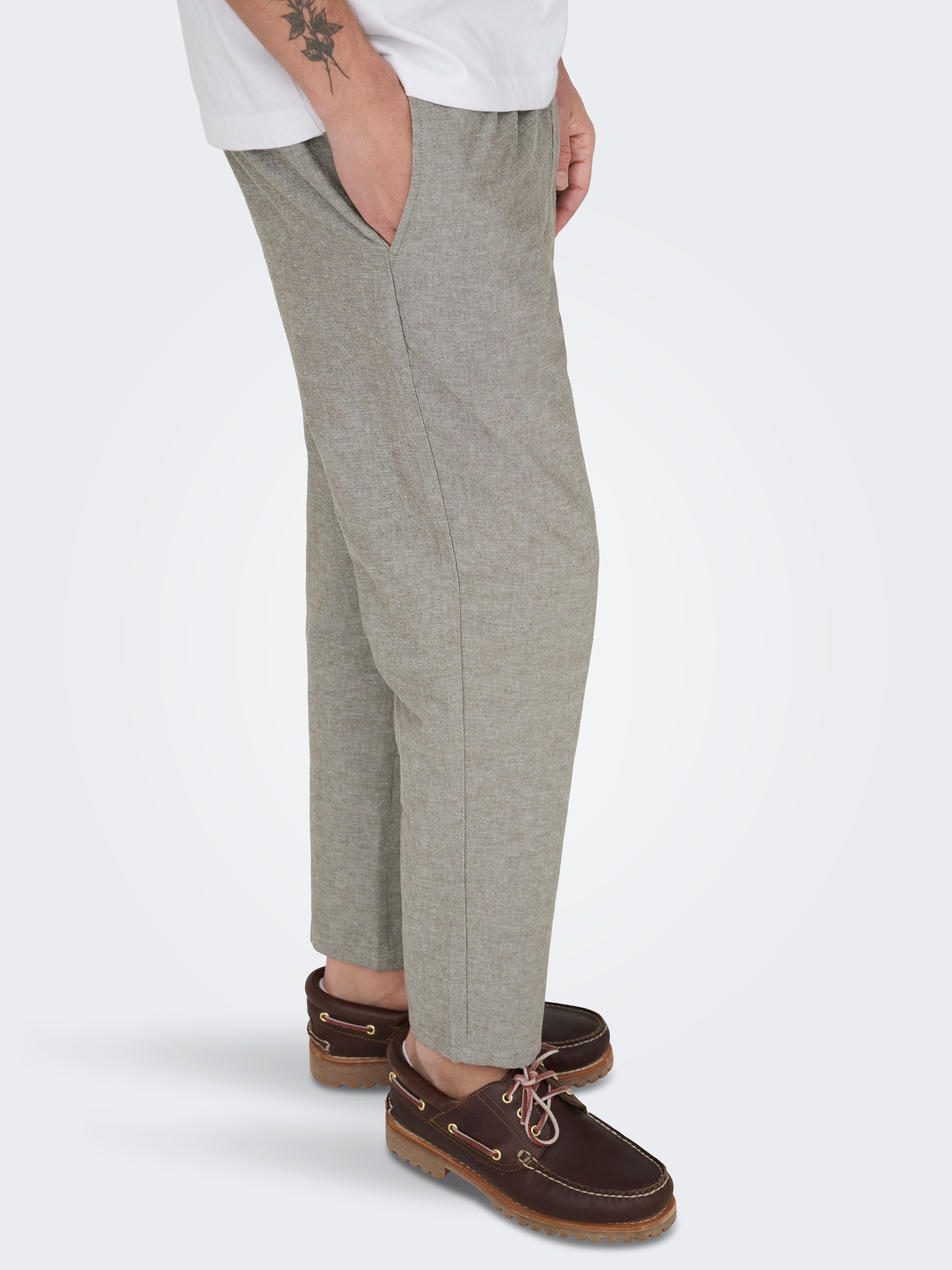 ONLY & SONS Pantalon à enfiler »ONSLINUS CROP 0007 COT LIN PNT NOOS«  coton avec lin, ceinture élastique et cordon