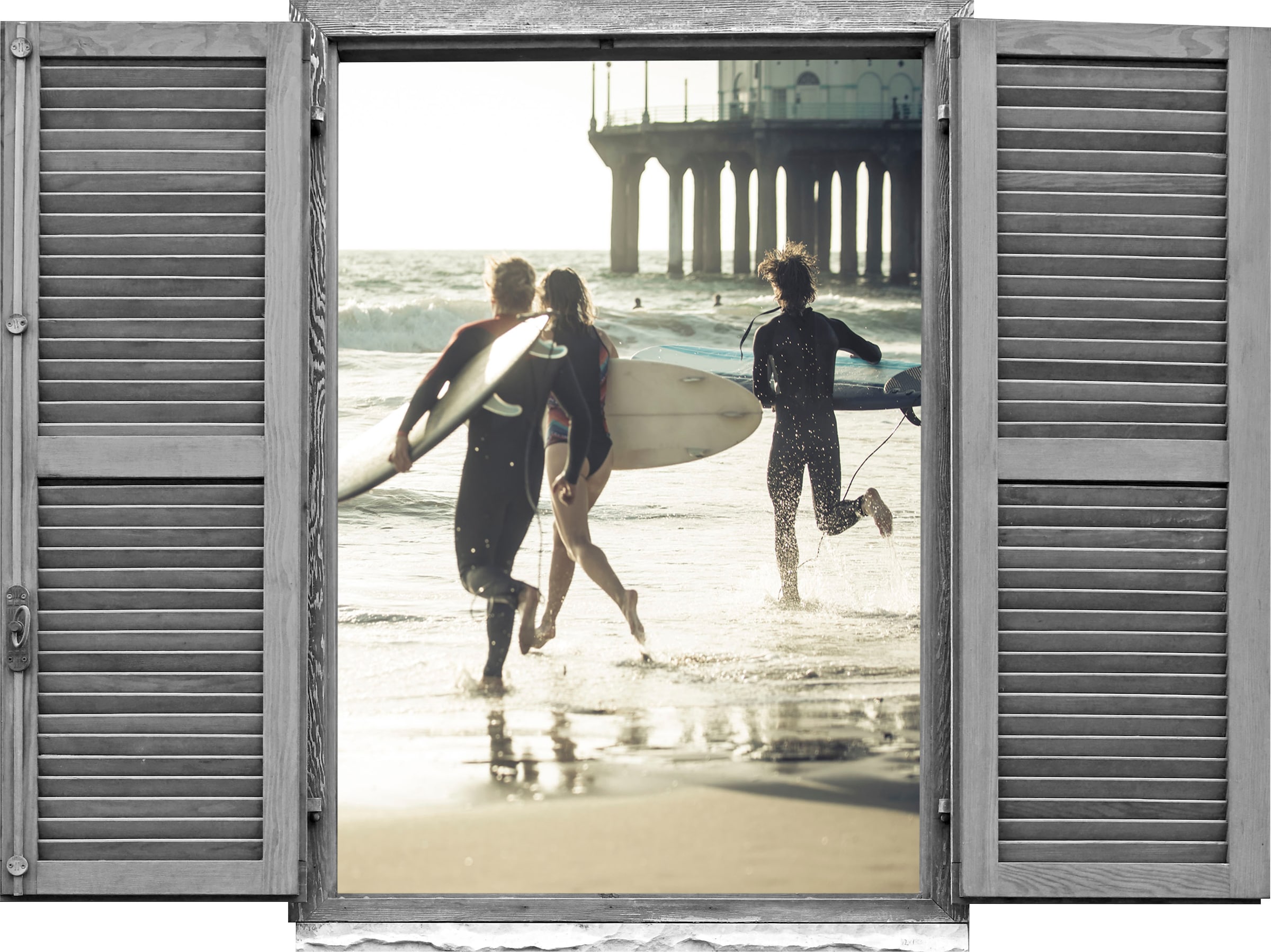 Image of queence Wandtattoo "Surfer" Wandsticker, Wandbild, selbstklebend, 3D, Fenster