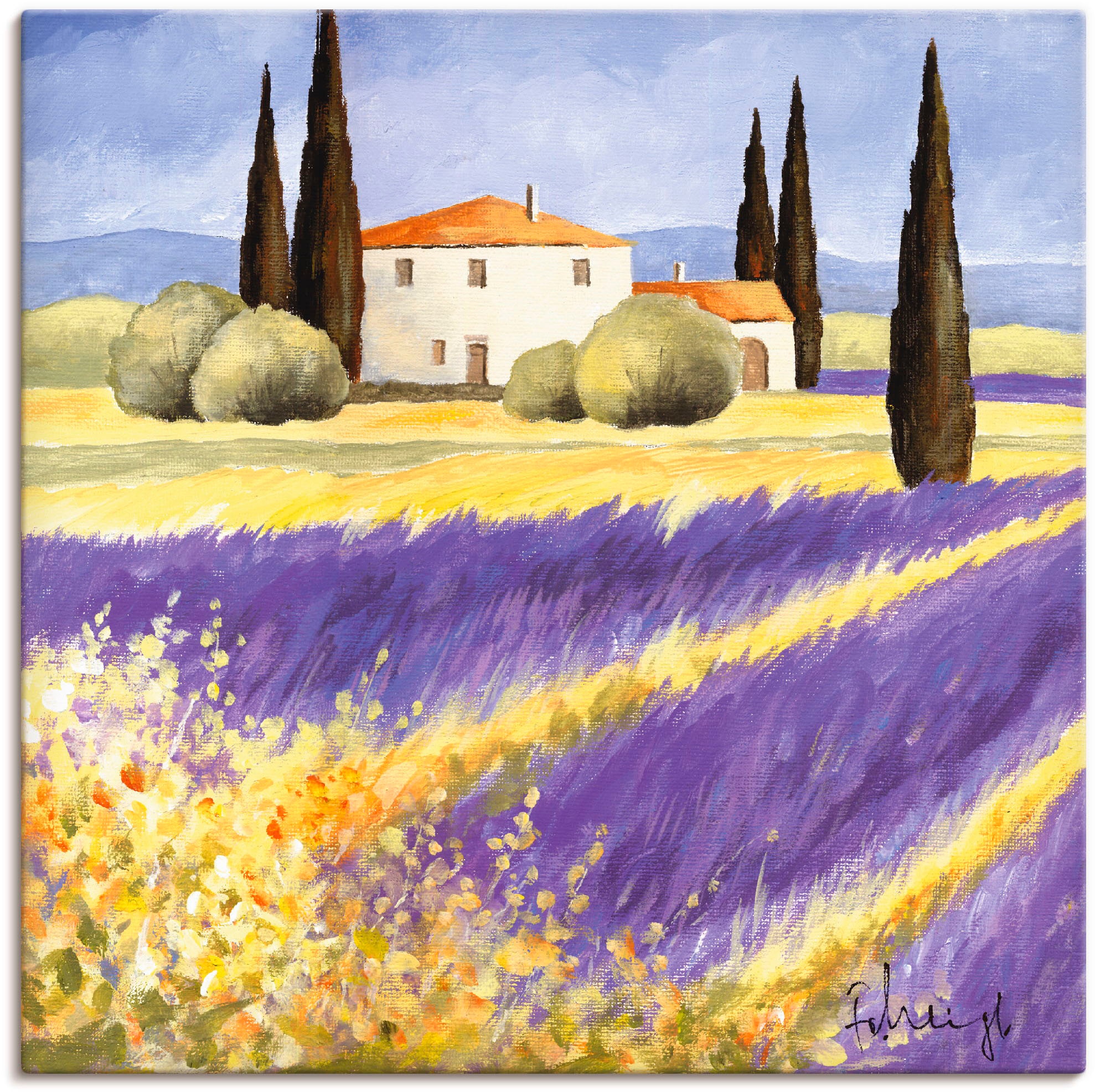 Image of Artland Leinwandbild "Licht der Provence" Felder 1 Stk. tlg. auf Holzrahmen gespannt