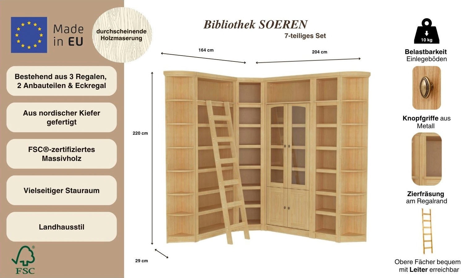Home affaire Bibliothek »Soeren« 7 Stk. tlg. aus massiver nordischer Kiefer, FSC®-zertifiziert