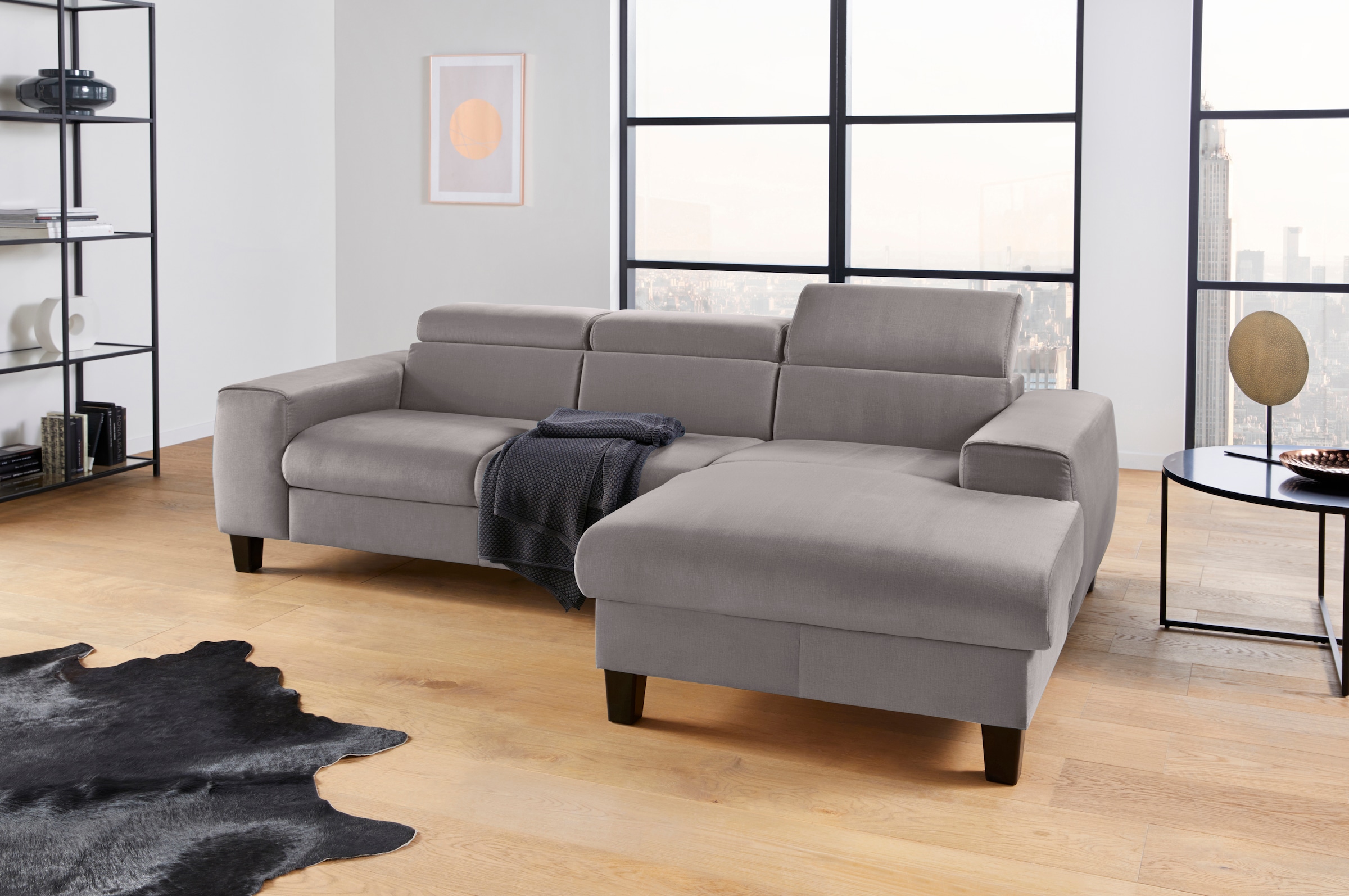 COTTA Canapé d'angle »Morven L-Form mit Kopfteilverstellung« wahlweise mit Bettfunktion, Bettkasten & Wireless-Charger