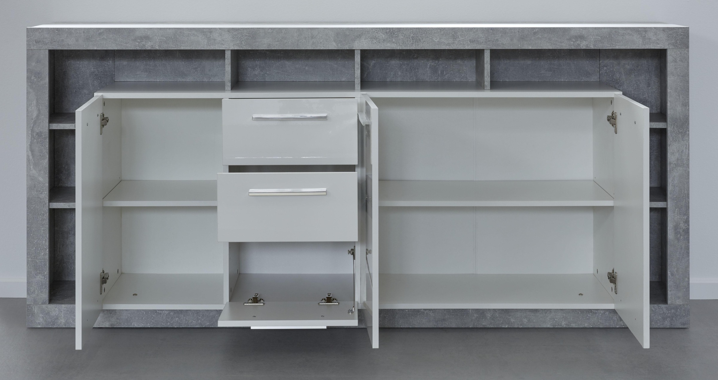 INOSIGN Sideboard »Gwendolyn«, (1 St.), weisse Hochglanzfronten, moderner, grosser Wohnzimmerschrank