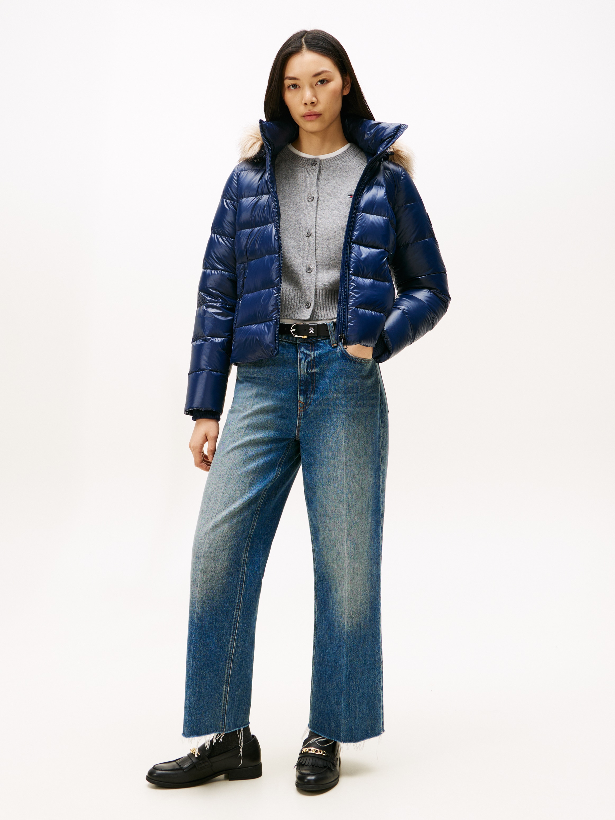Tommy Hilfiger Veste matelassée »GLOSS HW DOWN SLIM JACKET W FUR« in leicht glänzender Optik, mit Fellimitat