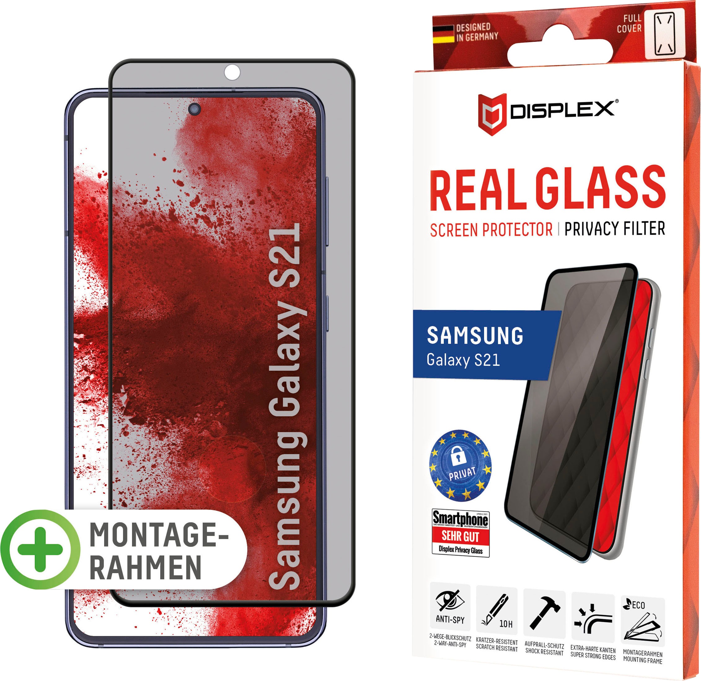 Image of Displex Displayschutzfolie »DISPLEX Privacy Glass Panzerglas für Samsung Galaxy S21 5G (6,2"), 10H Tempered Glass, mit Montagerahmen, Full Cover«, für Samsung Galaxy S21 bei Ackermann Versand Schweiz
