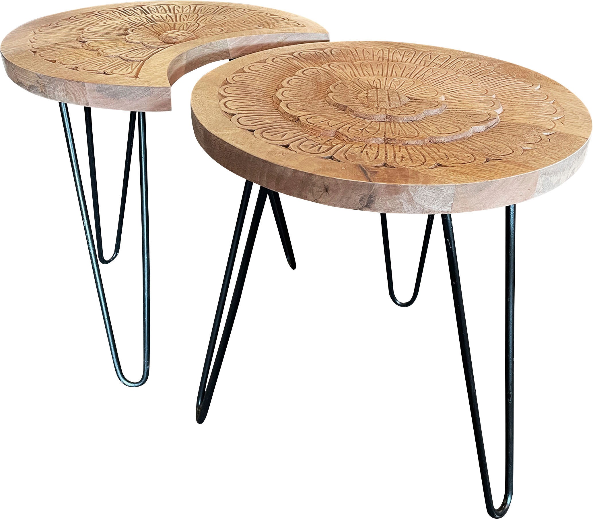 Image of byLIVING Beistelltisch »Hailey«, aus Massivholz, Zweisatztisch mit Schnitzereien bei Ackermann Versand Schweiz