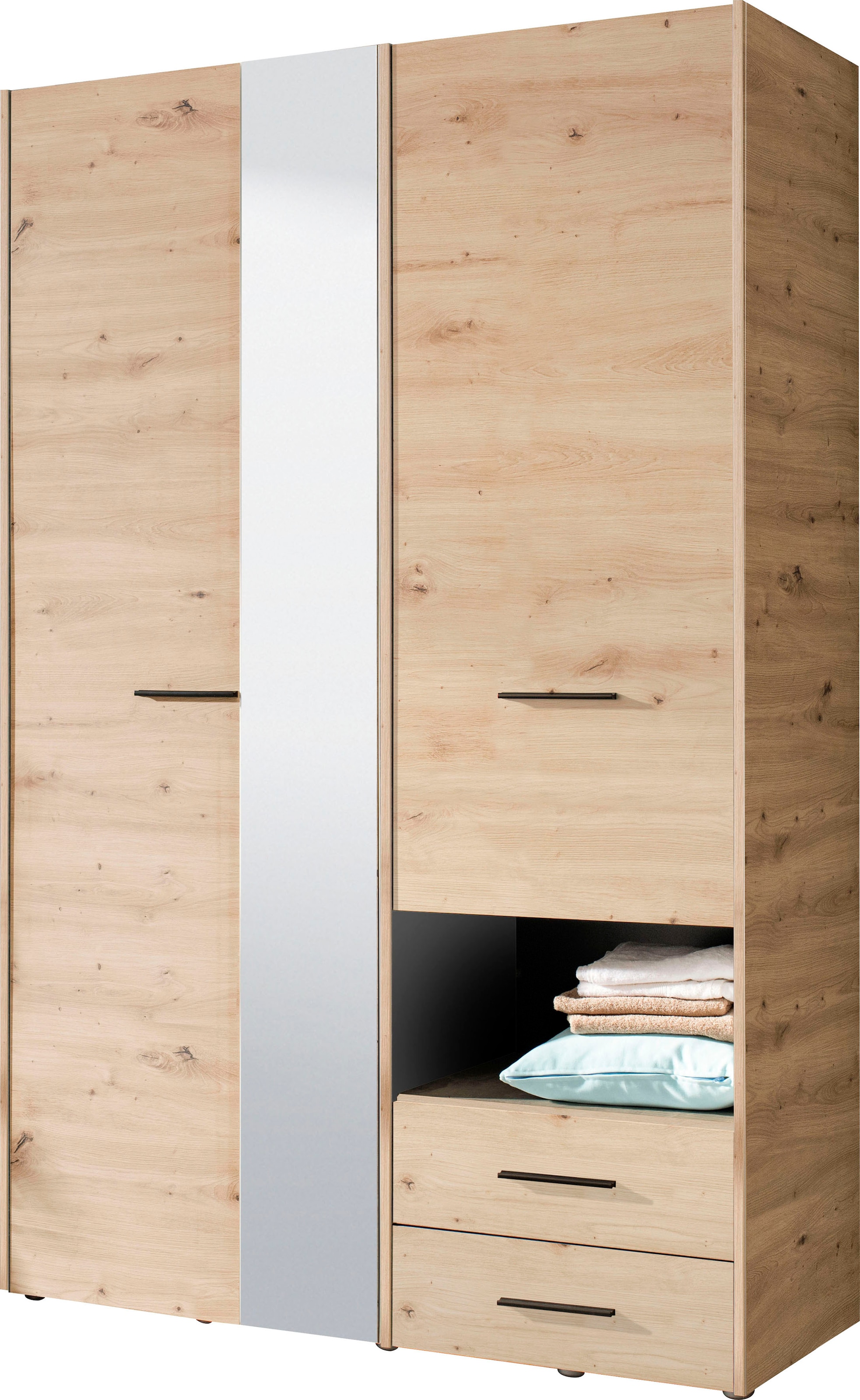 INOSIGN Kleiderschrank »Leon, FSC® -zertifiziertem Holzwerkstoff«, mit Spiegel, Innenausstattung und 2 Schubladen, 127,5x55x205,5cm