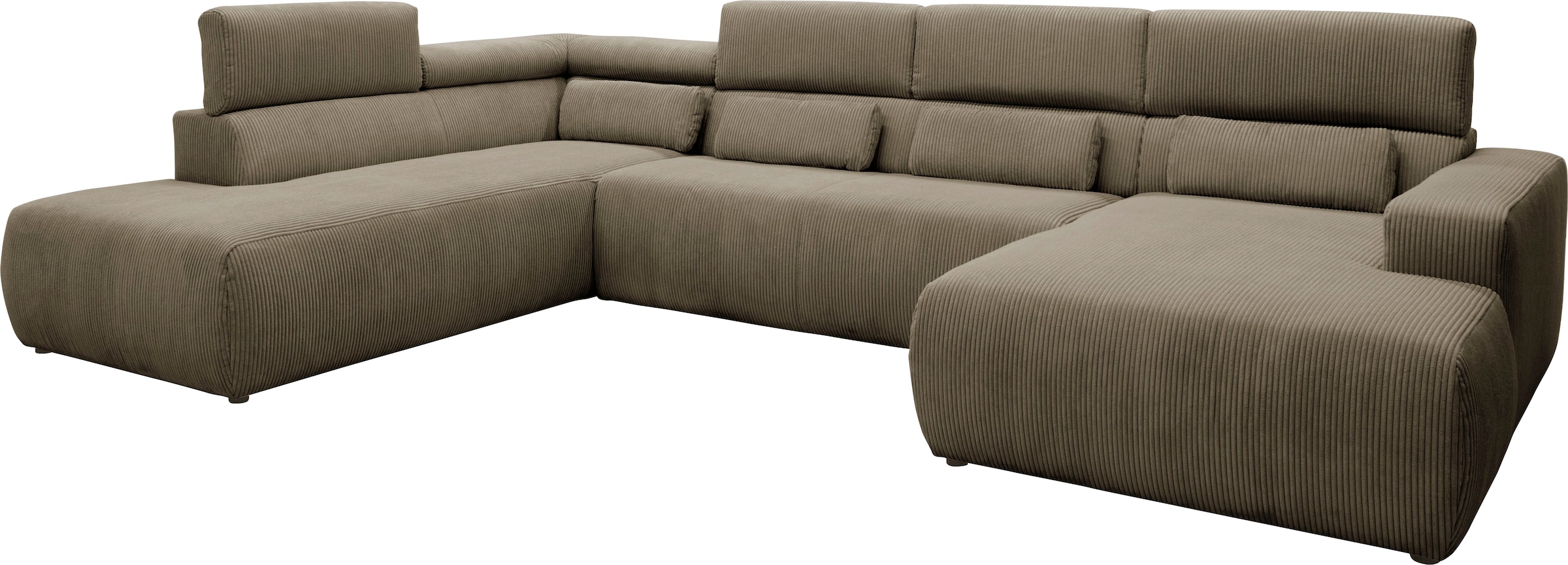 DOMO collection Wohnlandschaft »Brandon viele Bezugsarten, auch in Cord und Leder, incl. Nierenkissen«, mit Kopfteilverstellung, wahlweise Sitztiefenverstellung, U-Form