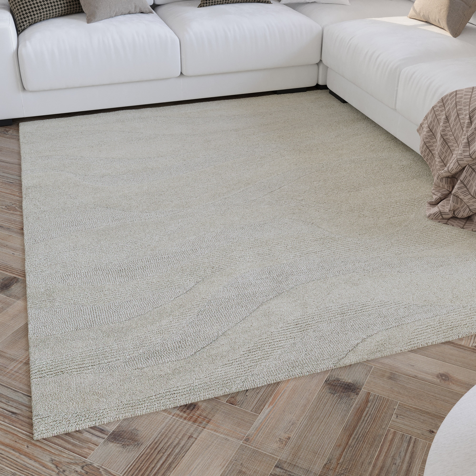 Image of Wecon home Wollteppich "Hamptons THIRTYFOUR" rechteckig 15 mm Höhe Läufer, Schurwolle, Kurzflor, Wohnzimmer, Schlafzimmer, Wellen