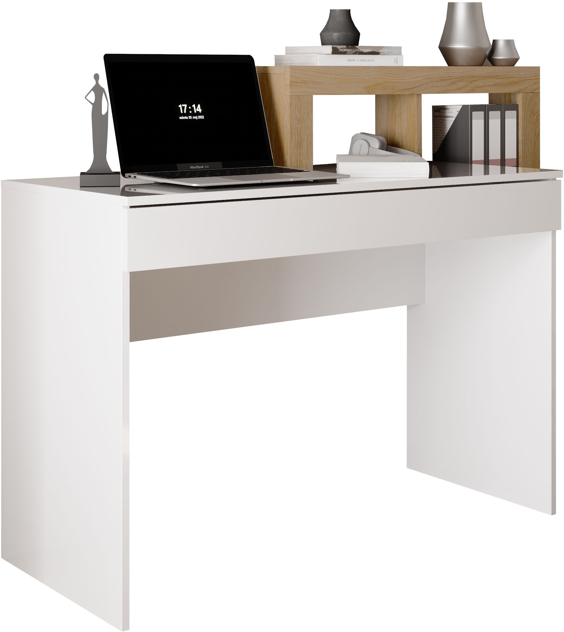 INOSIGN Schreibtisch »Hamburg, Breite 138 cm, Tiefe 50 cm, mit Schubkasten u. Aufsatz/Regal« Computertisch, Arbeitstisch, Schminktisch, Arbeitsplatz, 4 Fächer