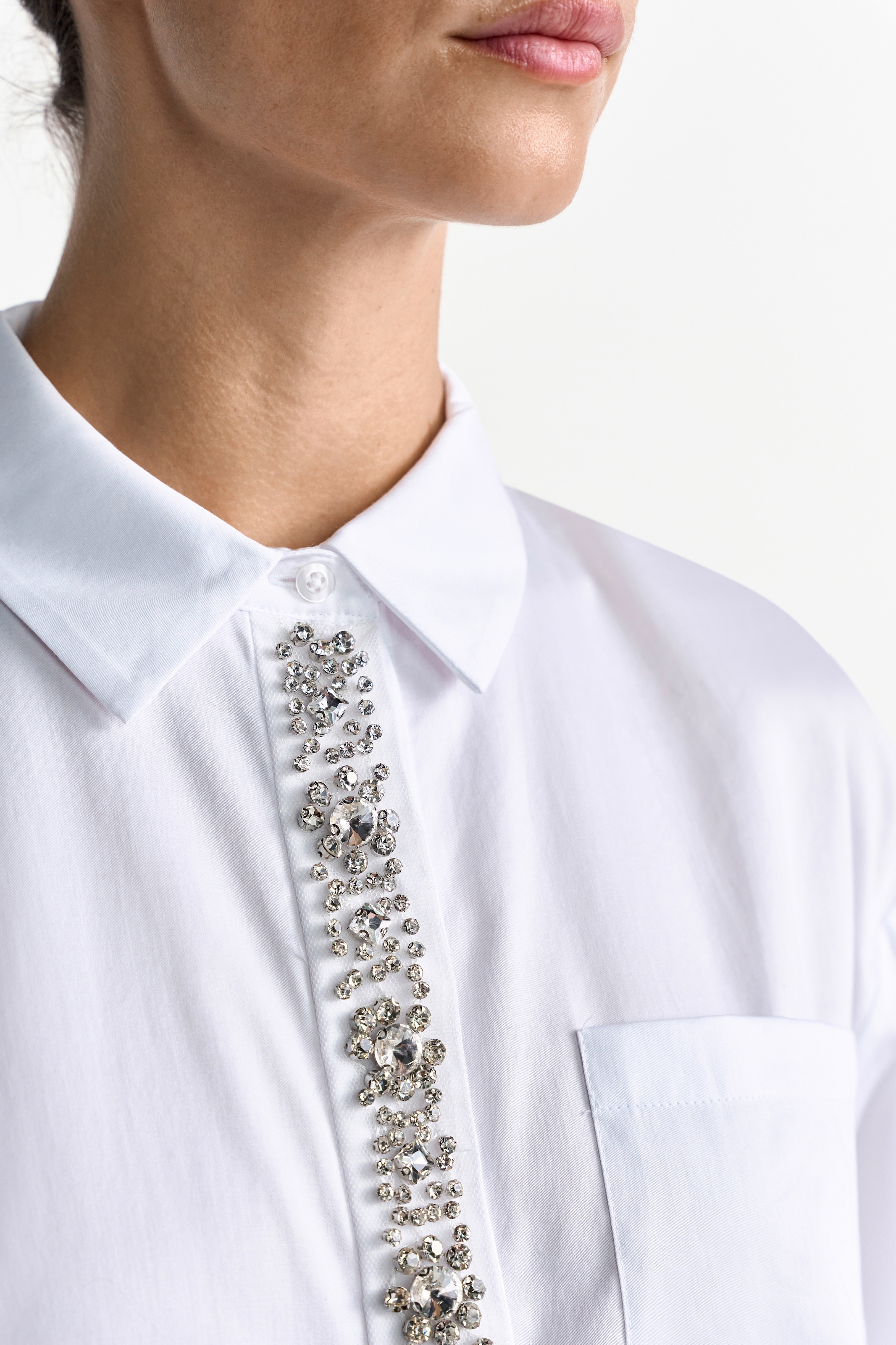 RICHROYAL Langarmbluse mit Strassknopfleiste, oversized