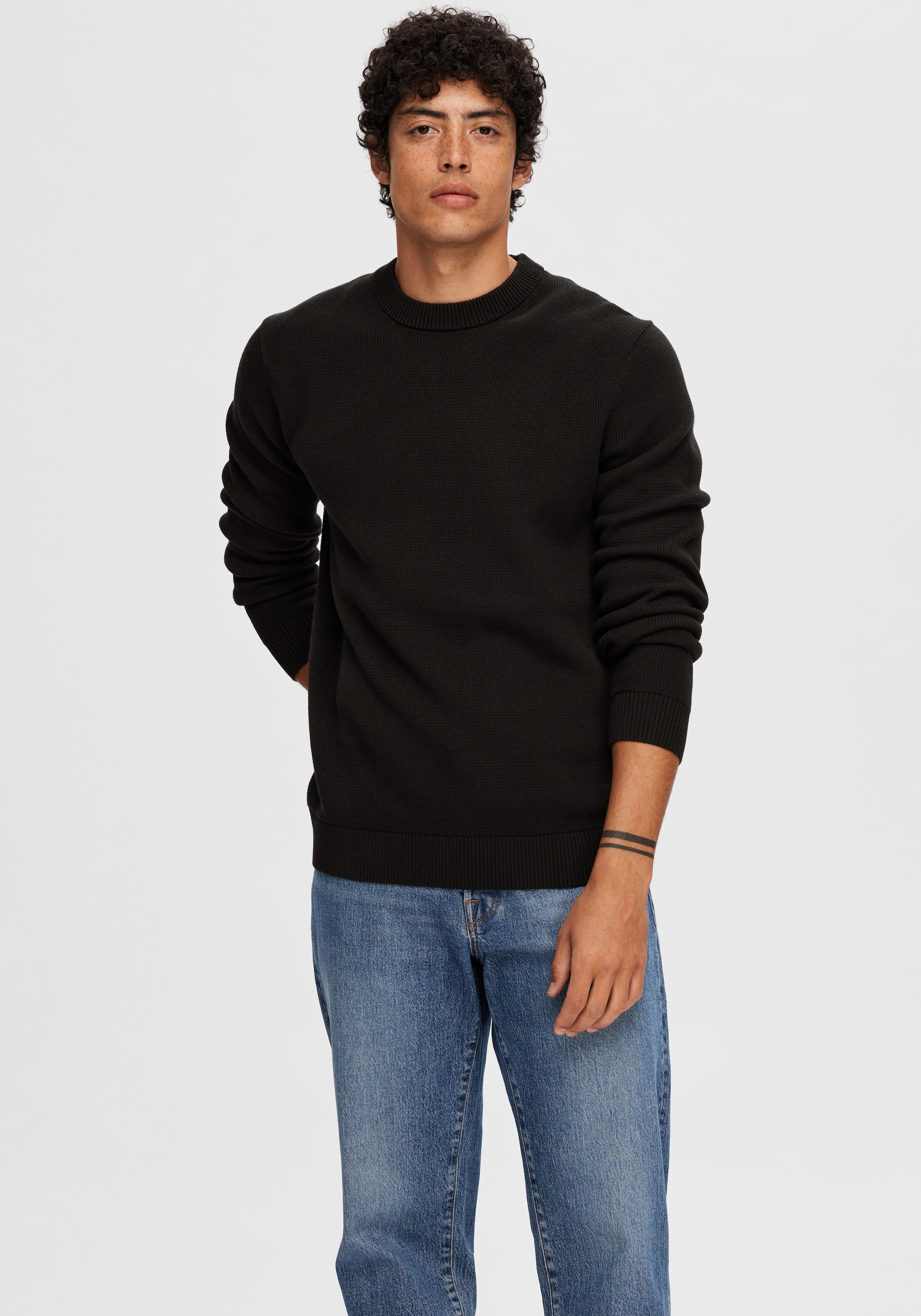 SELECTED HOMME Rundhalspullover »SLHDANE LS KNIT STRUCTURE CREW NECK NOOS«