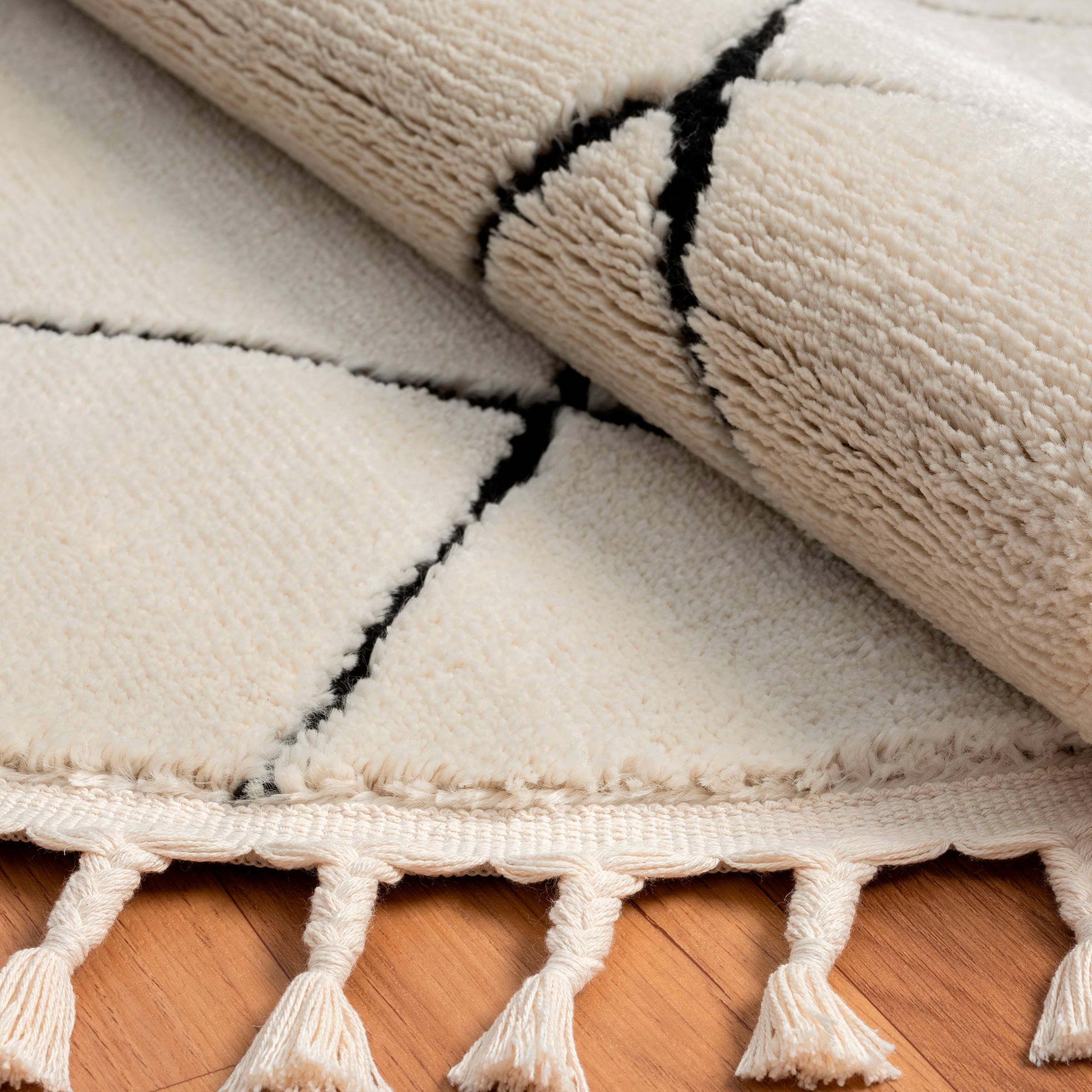 Myflair Möbel & Accessoires Hochflor-Teppich »Moroccan Square«, rund, 24 mm Höhe, modern, marokkanisches Design, Rauten Muster, weich, mit Fransen