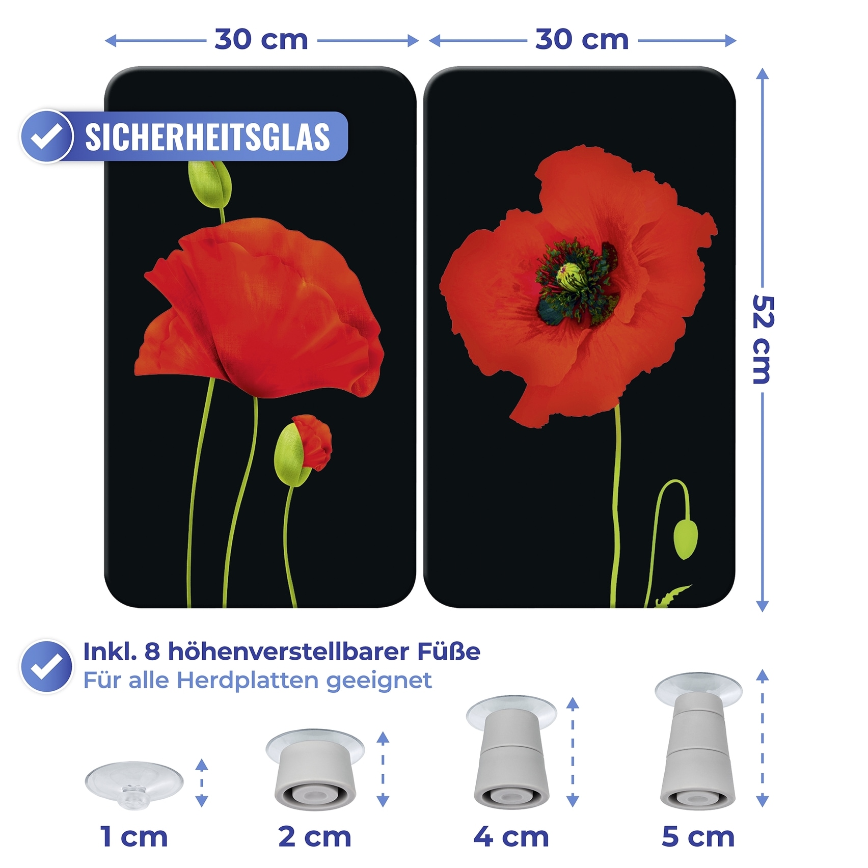 Maximex Herd-Abdeckplatte »Universal Modell Mohn«, (Set, 2 tlg.), Herdabdeckung für alle Herdarten, kratzfest, mit rutschfesten Füssen