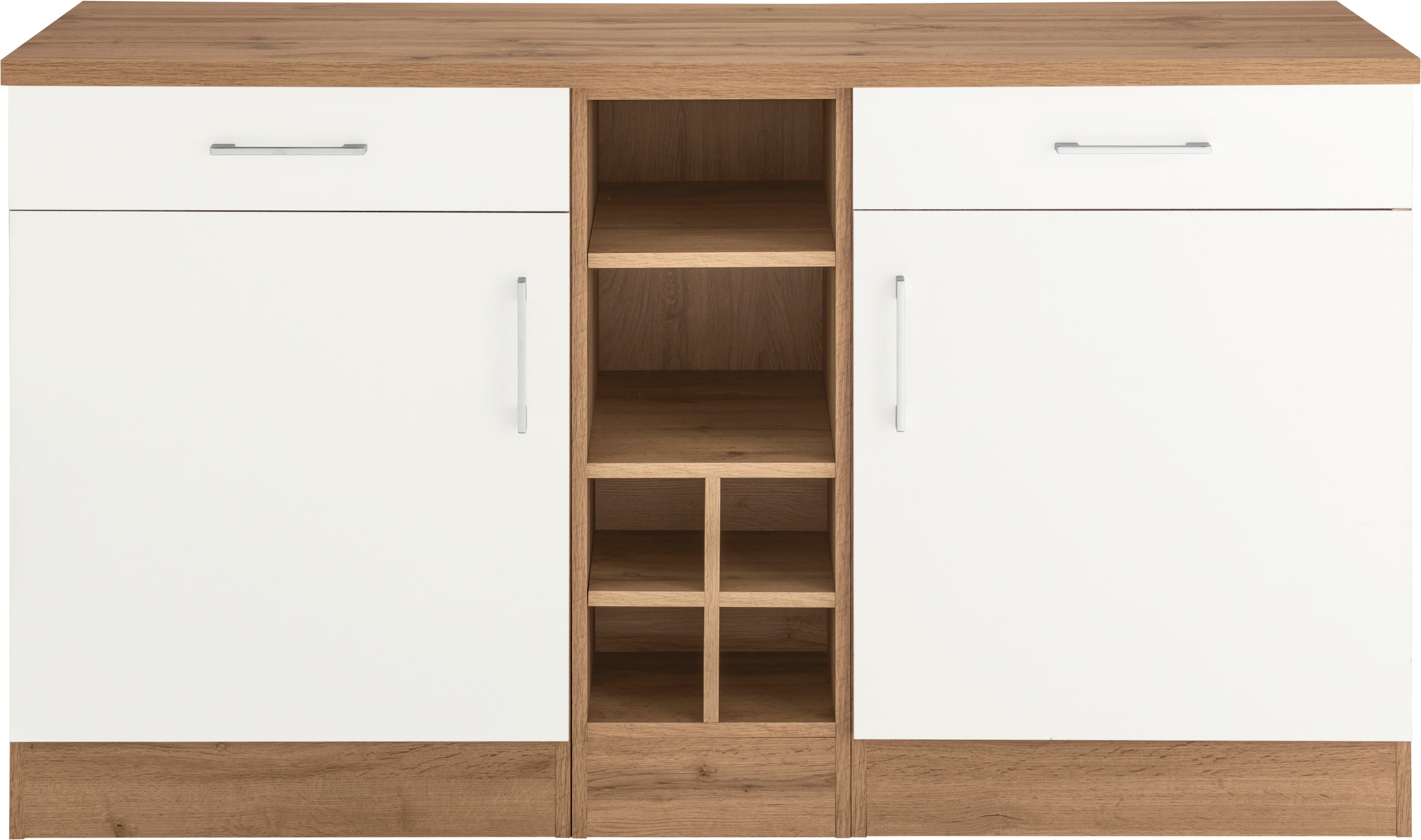 KOCHSTATION Armoire basse »KS-Colmar« 150 cm de large, 2 tiroirs, 2 portes, 6 compartiments, pour beaucoup d'espace de rangement