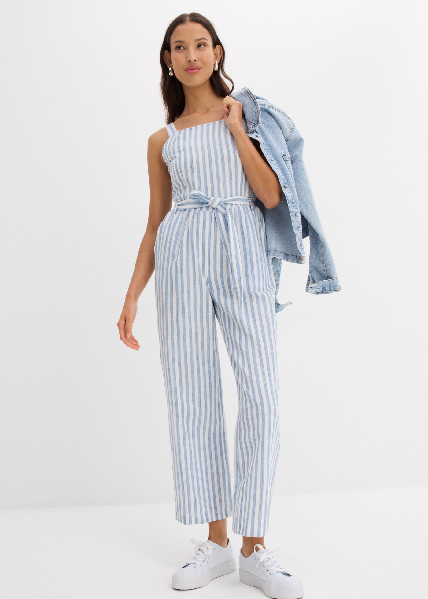 Image of bonprix Jumpsuit loose fit, ärmellos, mit Bindedetails, aus Baumwolle und Leinen