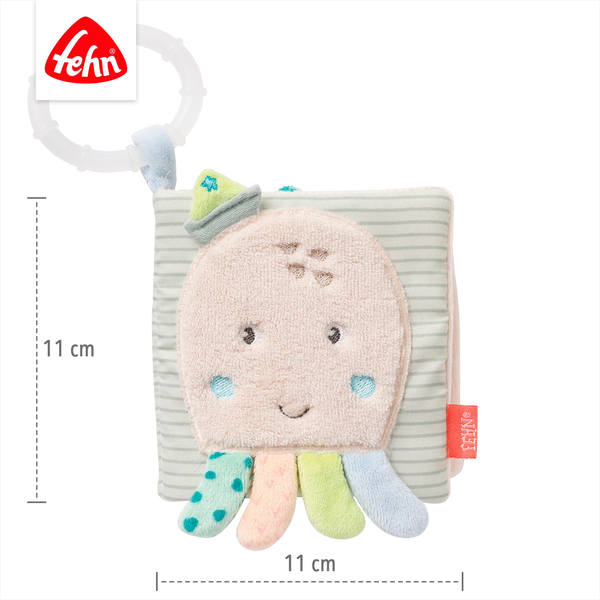 Fehn Greifspielzeug »Meereskinder, Stoffbuch Oktopus«, mit Ring zur Befestigung an Kinderwagen, Babyschale oder Bett