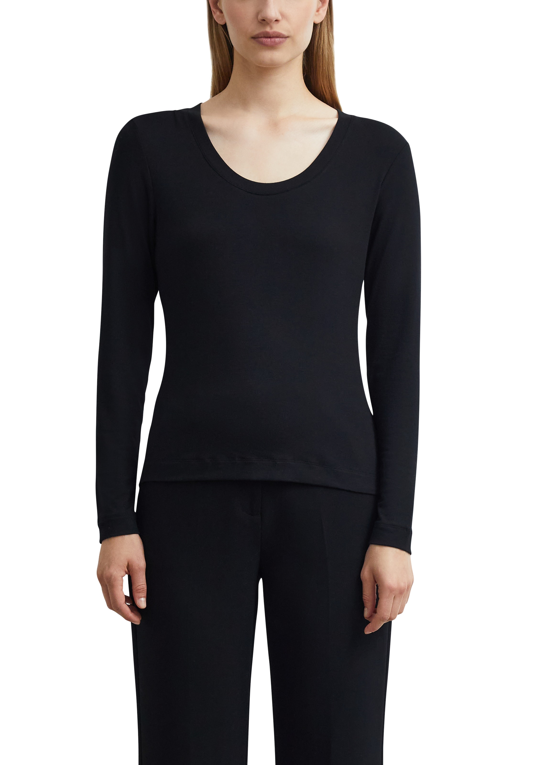 Image of Comma Langarmshirt mit tiefem Rundhals / Viskose-Stretch