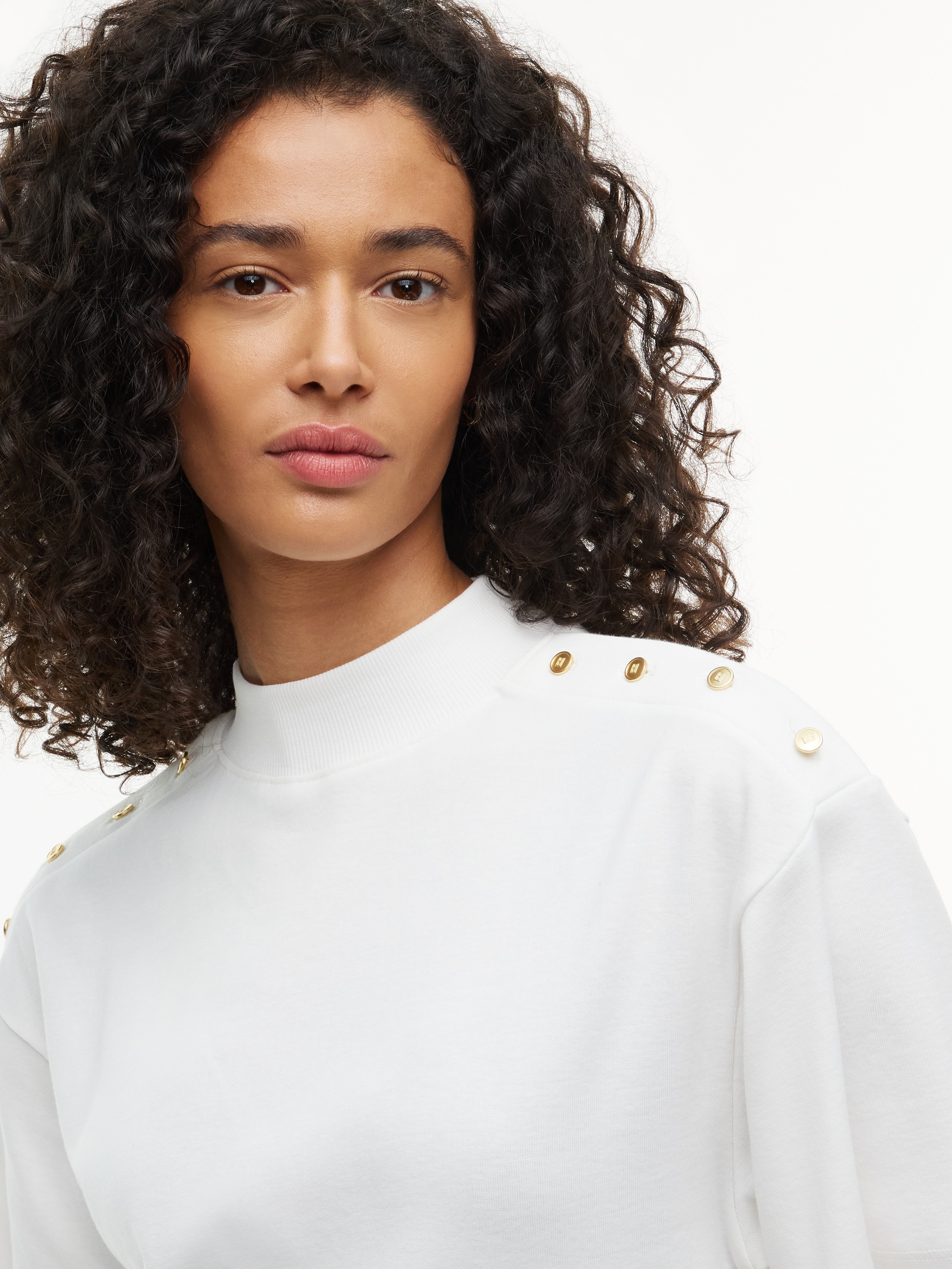 Tommy Hilfiger T-shirt »GOLD BUTTON HIGH-NK S/S TEE« Coton