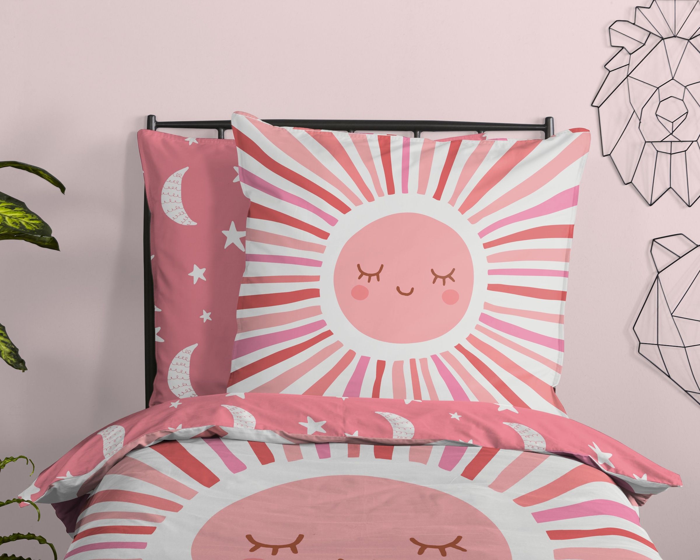 good morning Kinderbettwäsche »Sunnymul«, Baumwolle, 135x200, Reissverschluss, Wendeoptik, Mädchen, Sonne, Rosa