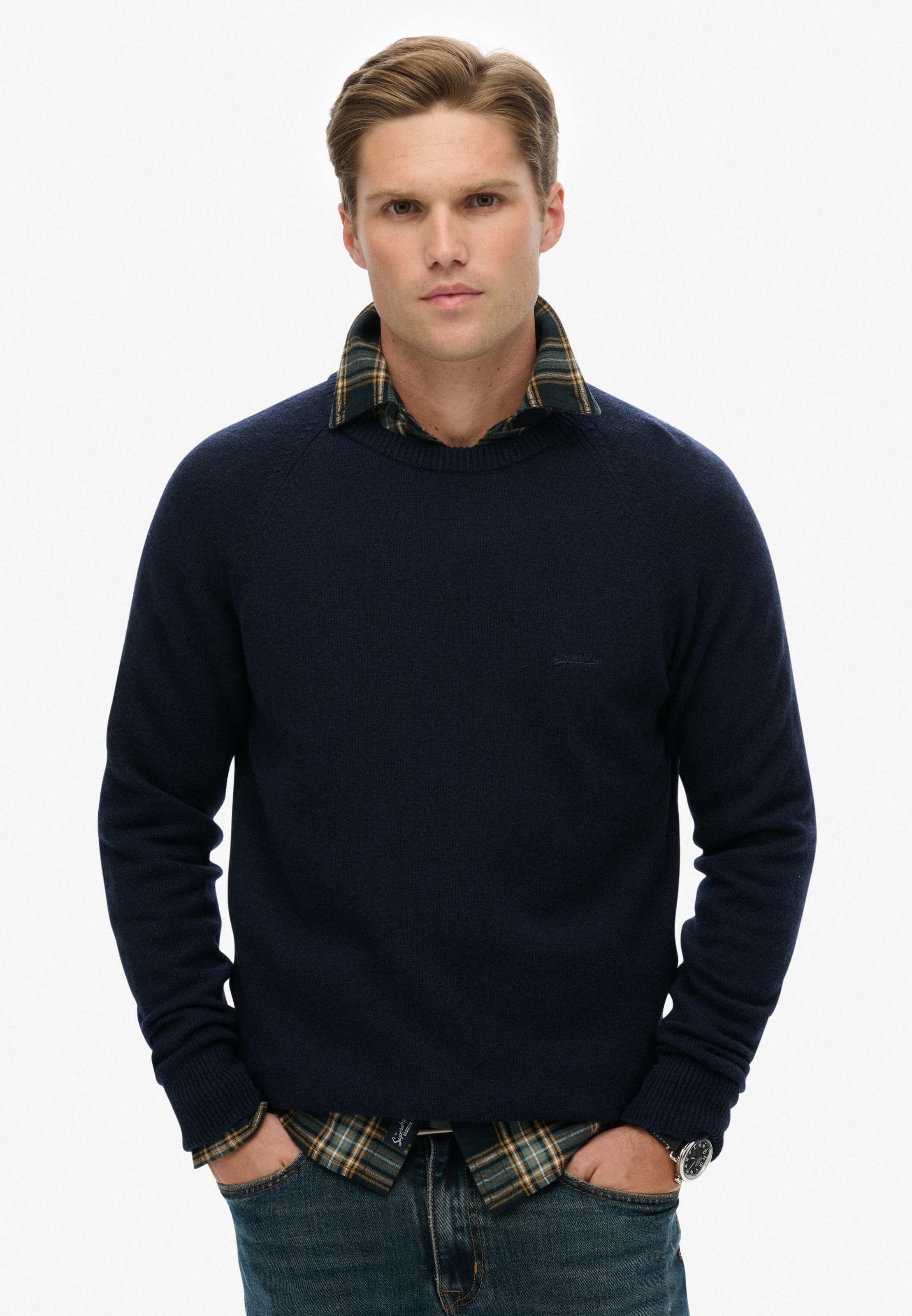 Image of Superdry Strickpullover "WOOL BLEND JUMPER" aus Wolle, Nylon und Baumwolle, Regular Fit, mit Rundhalsausschnitt