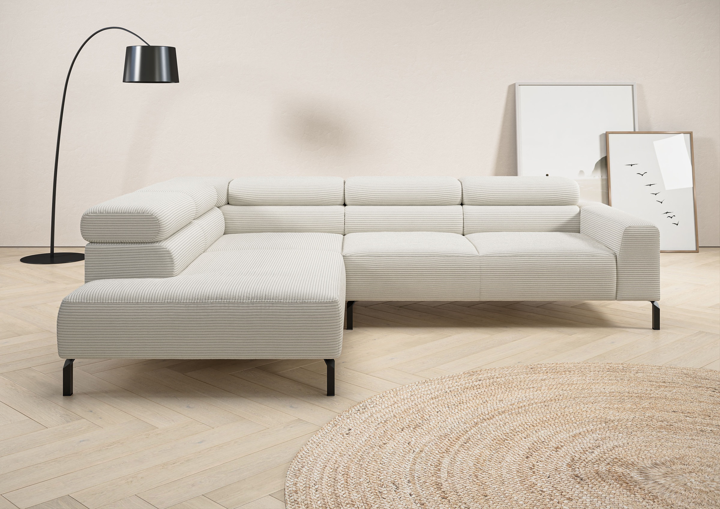 Image of Home affaire Ecksofa "Antonelli, L-Form, inkl. Kopfteilverstellung, Breite 276 cm, bequem" mit elektrischer Sitztiefenverstellung, in Cord, weiss